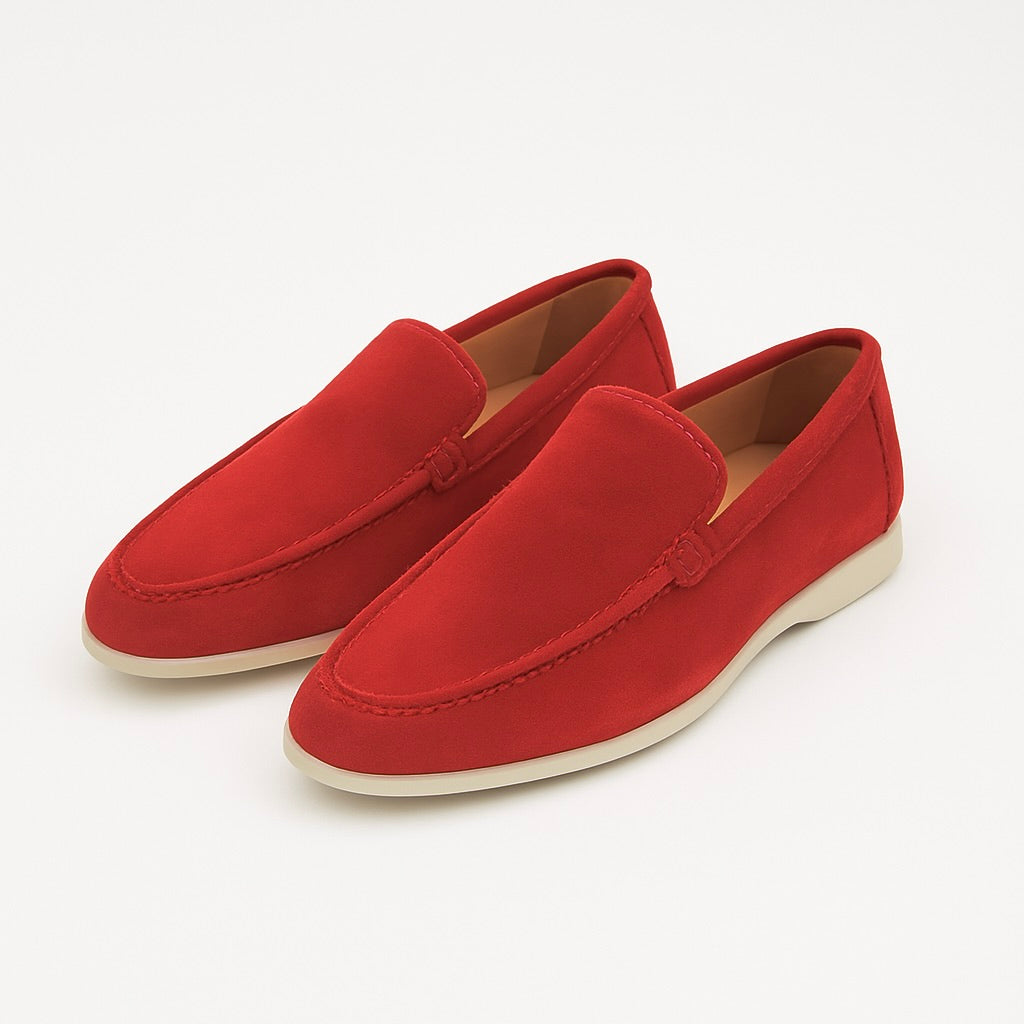 Red Suede Slip-On Loafers