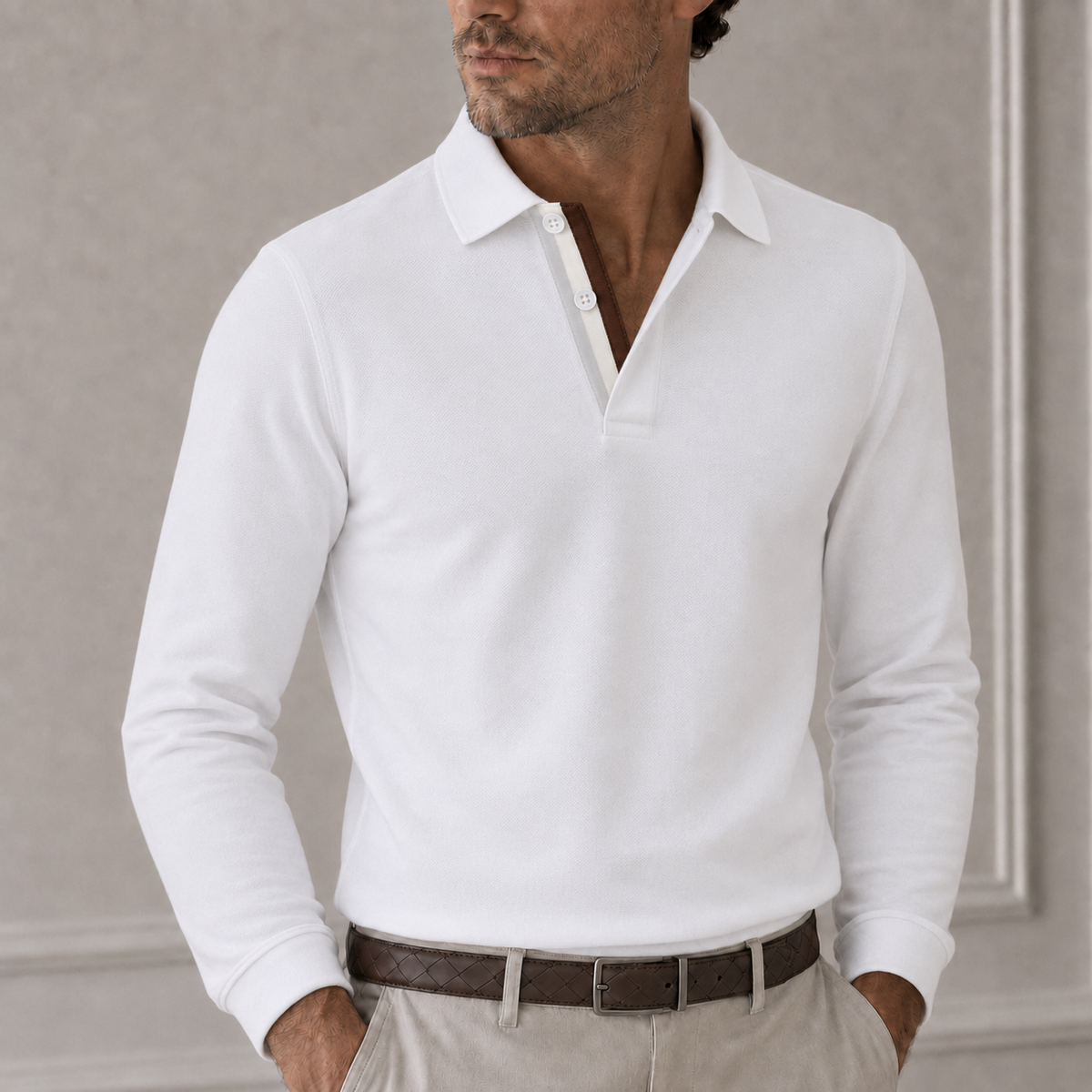 White Piqué Polo – Long Sleeve