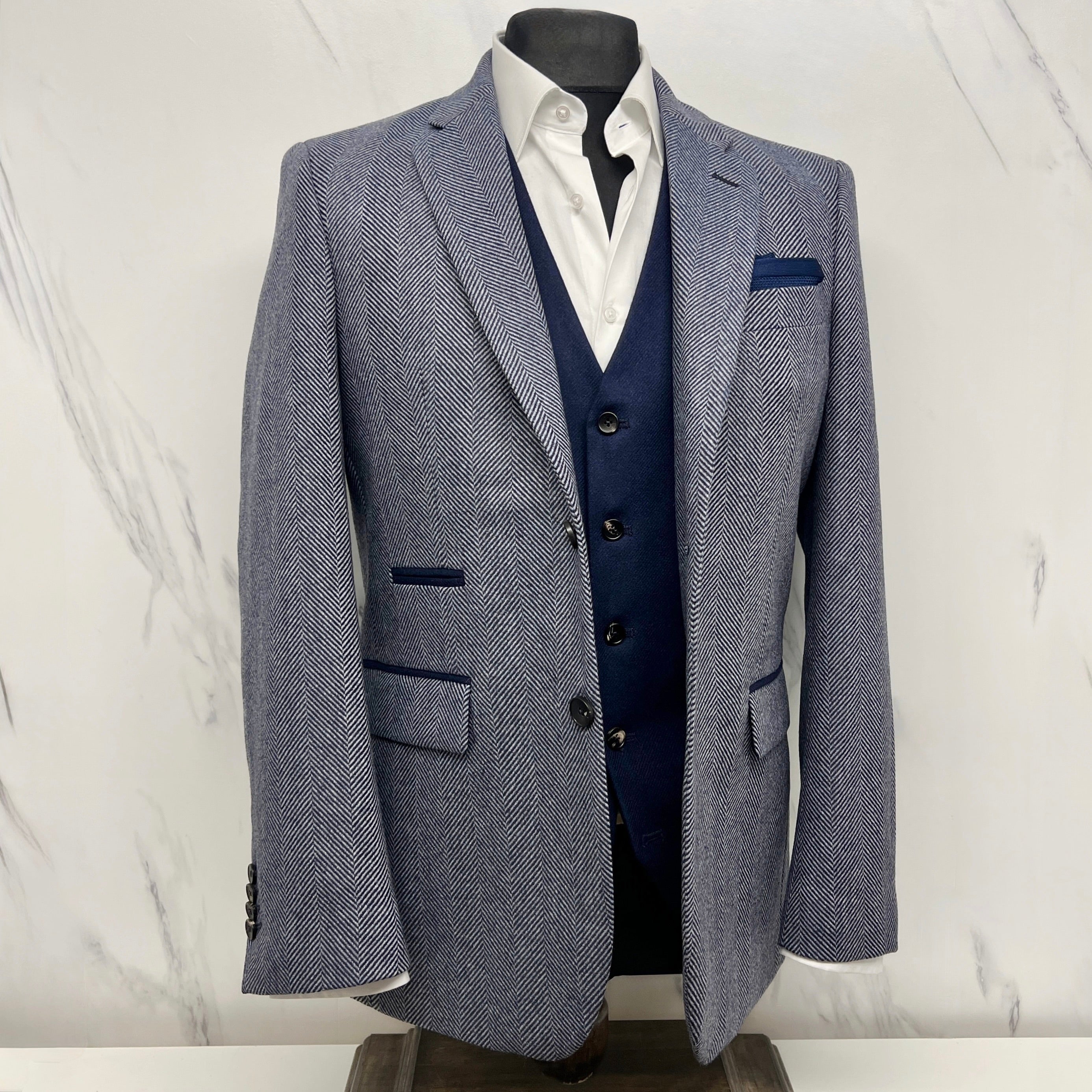Blue Herringbone Blazer