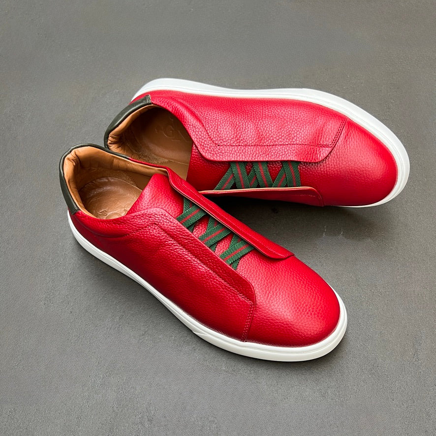 Red Deerskin Triple Stitch Sneakers