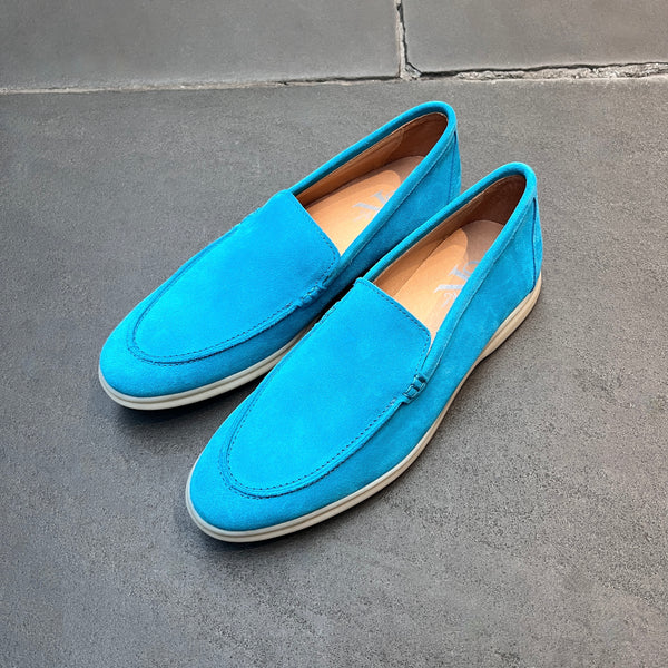 Sky Blue Suede Slip-On Loafers