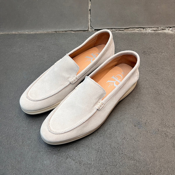 Cream Suede Slip-On Loafers