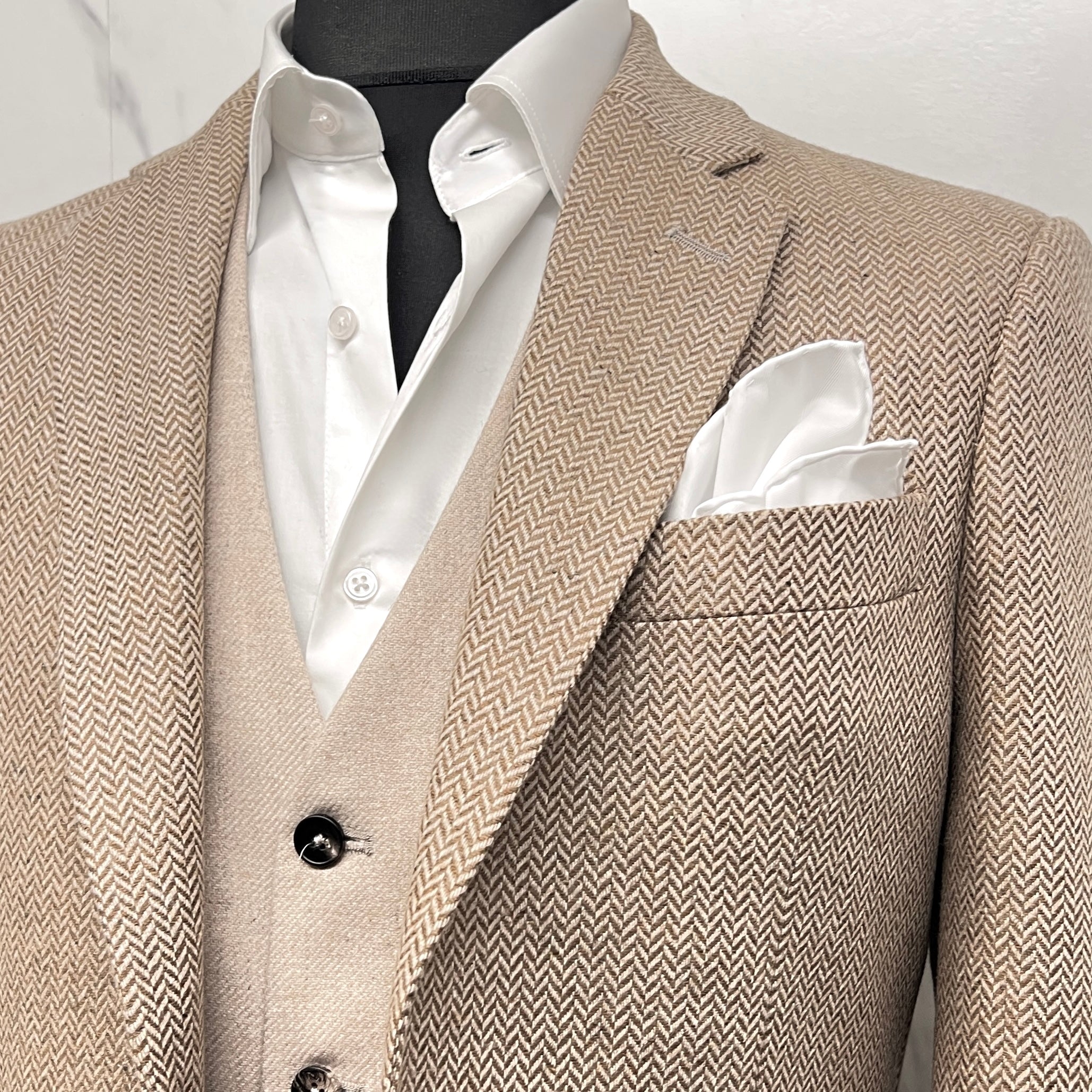 Beige Herringbone Blazer