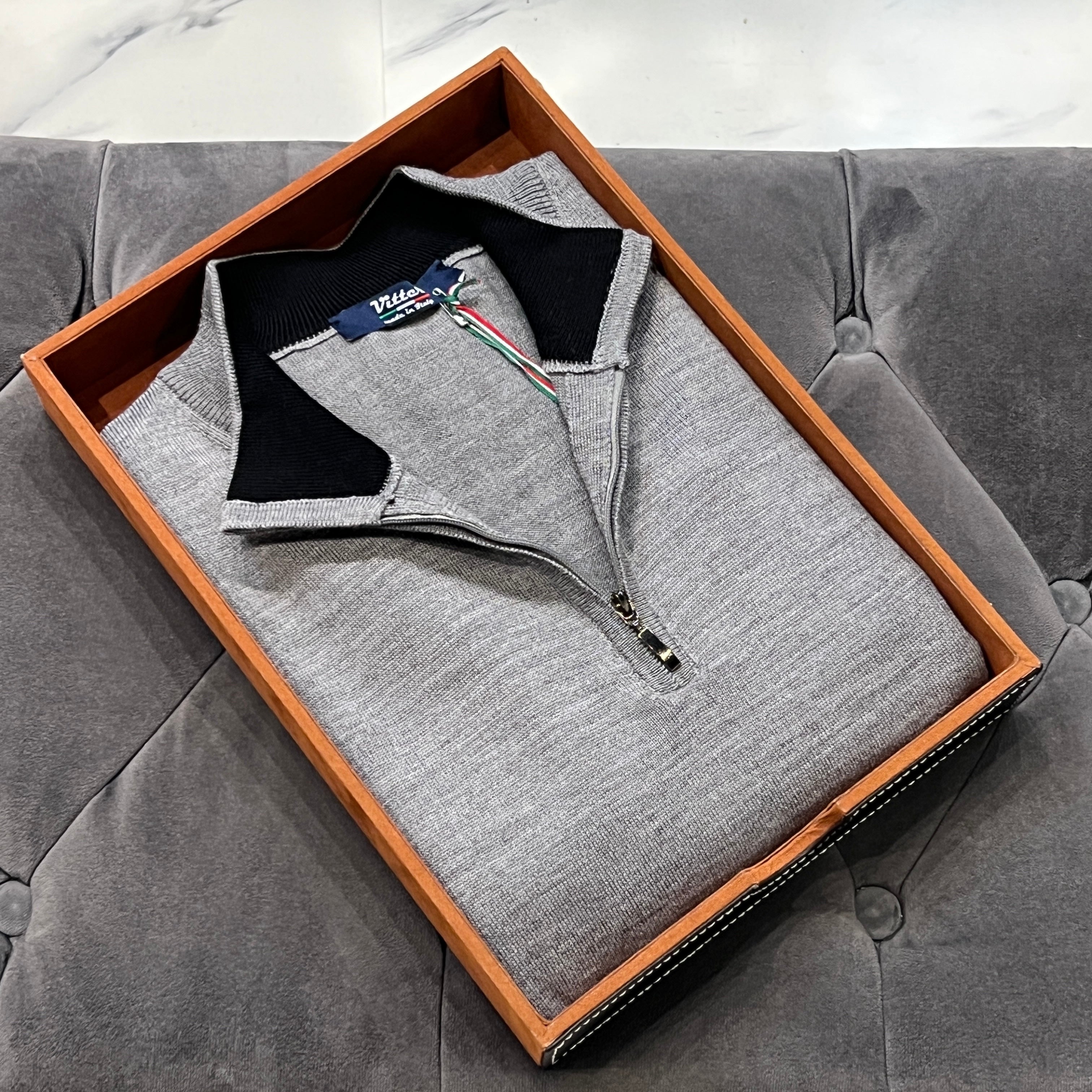 Silver Midnight Merino Wool Quarter Zip Sweater