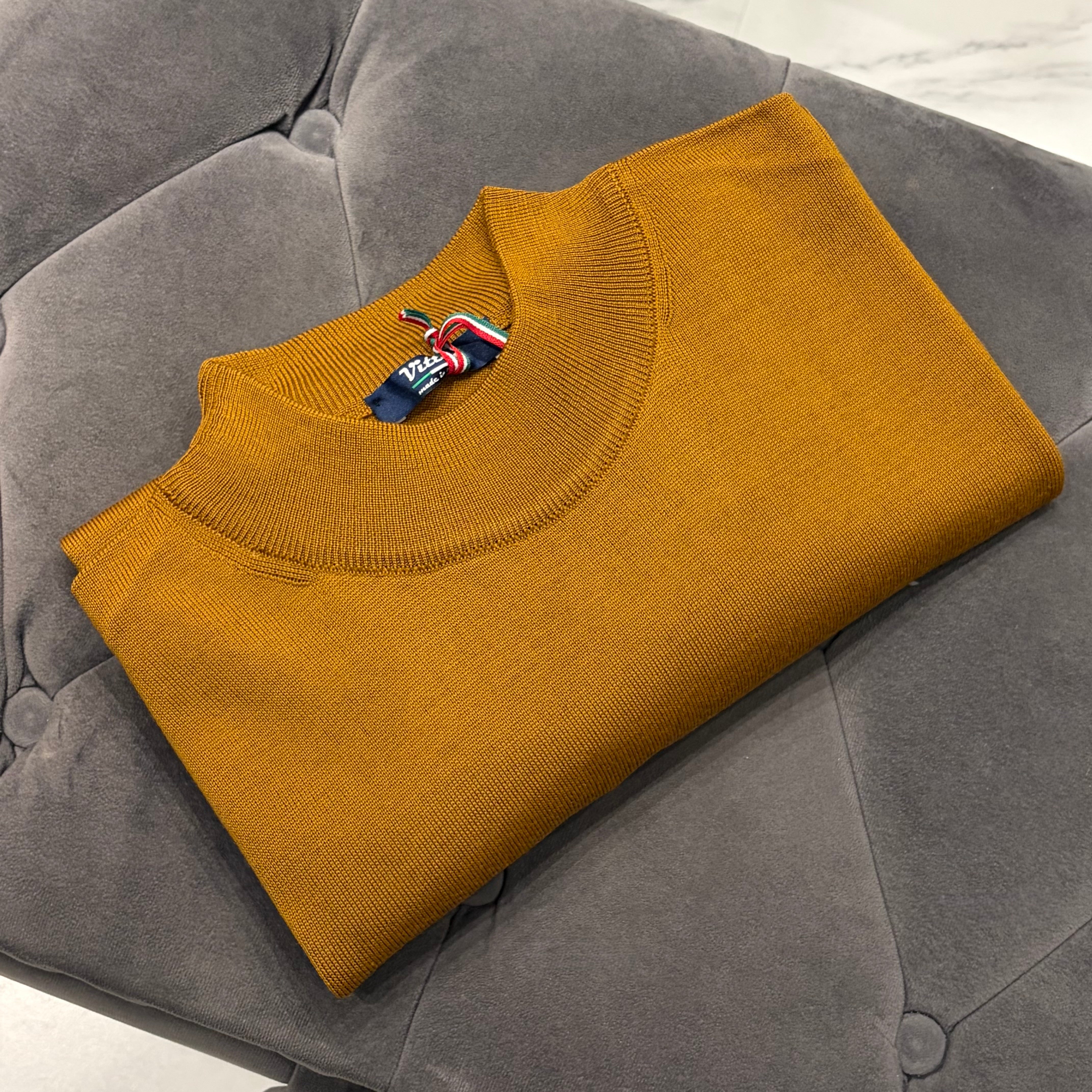 Merino Wool Mock Neck Knit – Mustard | Made in Italy