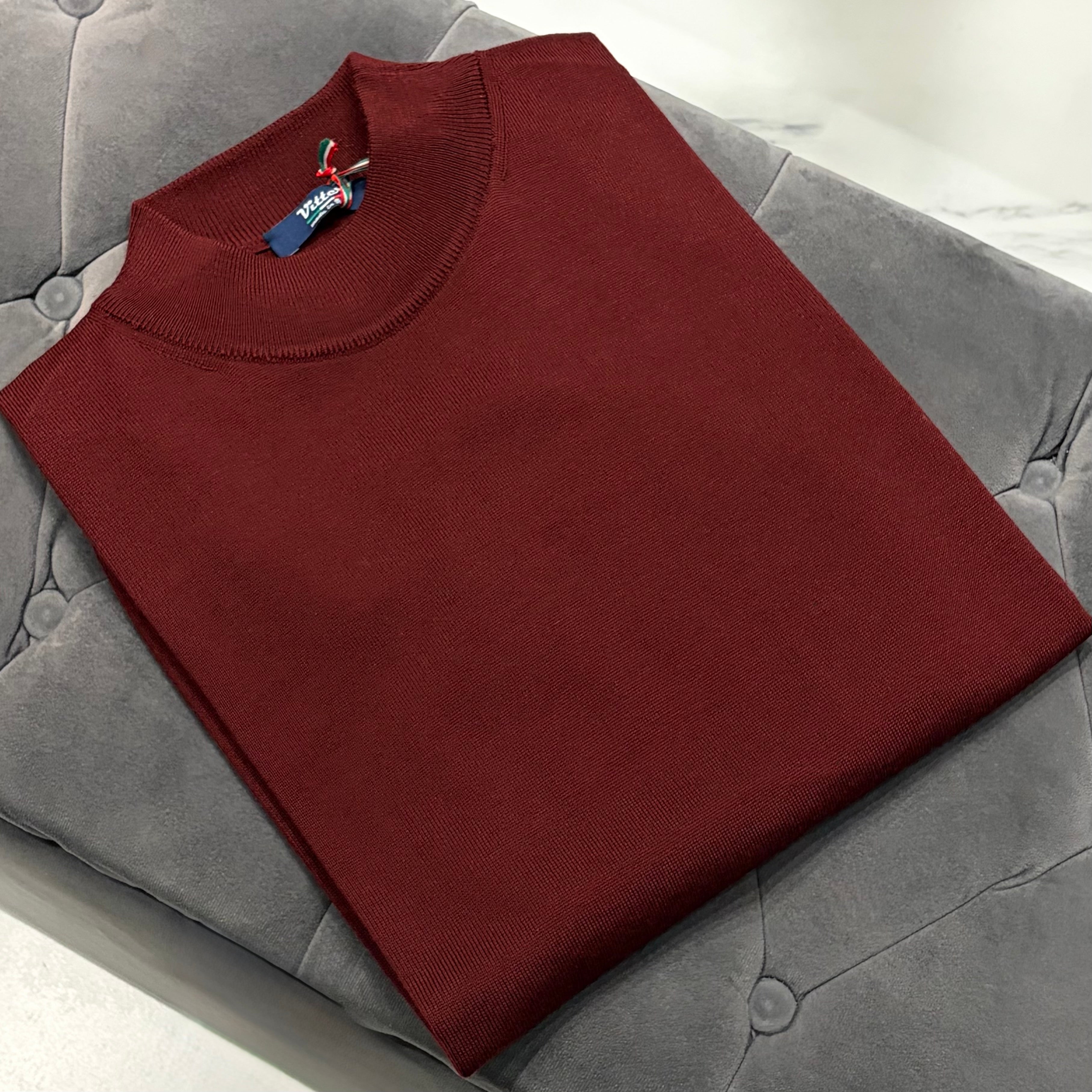 Merino Wool Mock Neck Knit – Burgundy | Made in Italy