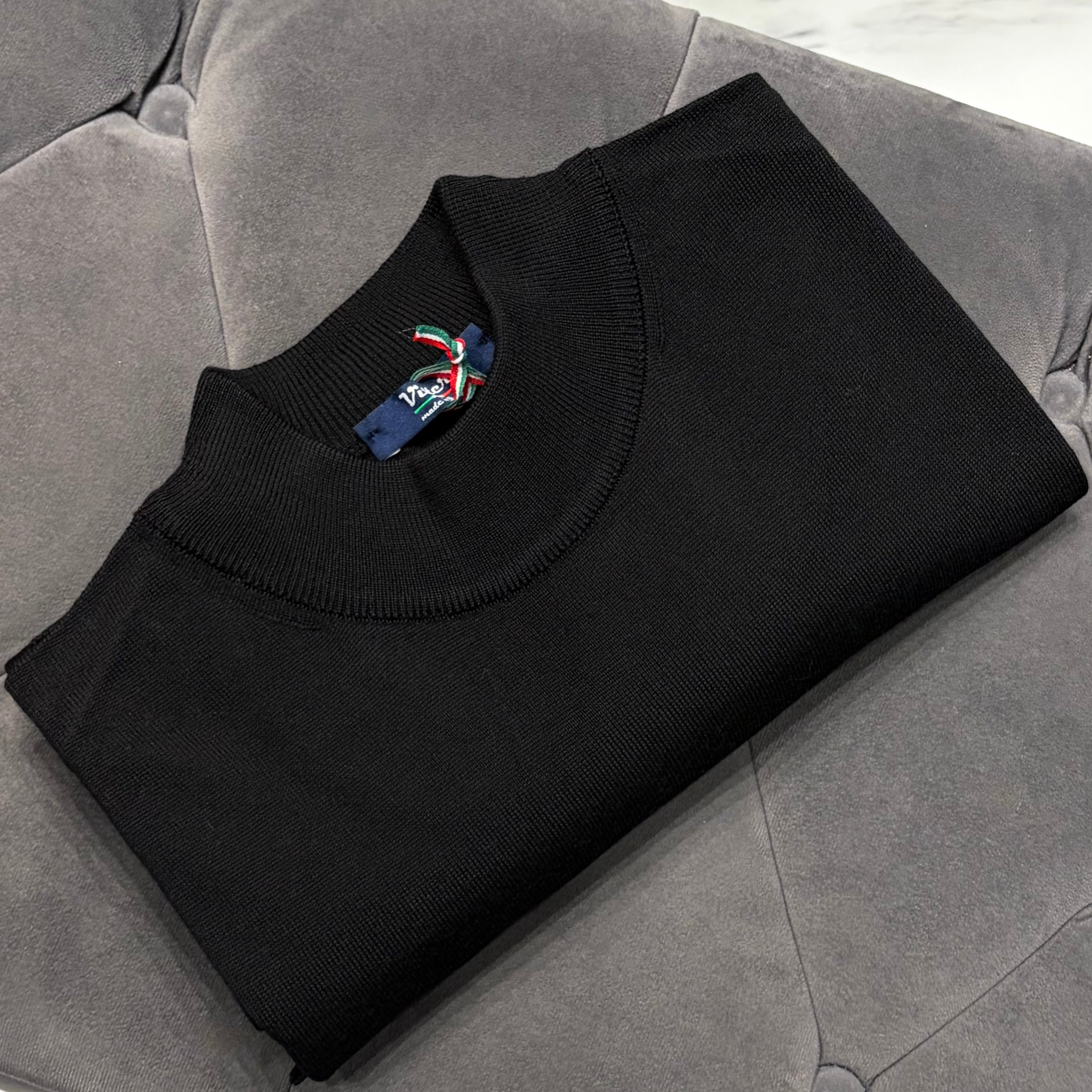 Merino Wool Mock Neck Knit – Black| Made in Italy