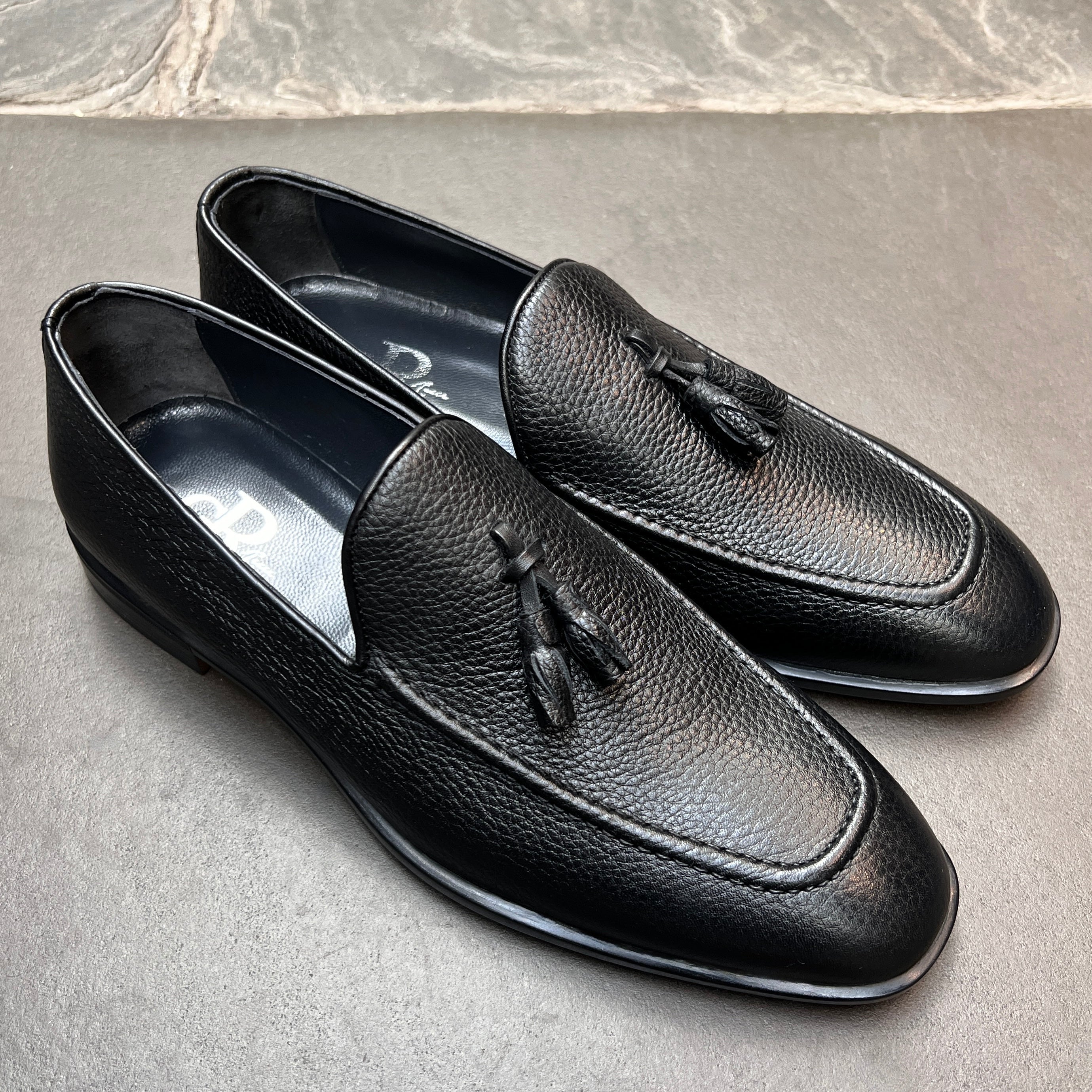 Black Deerskin Tassel Loafers