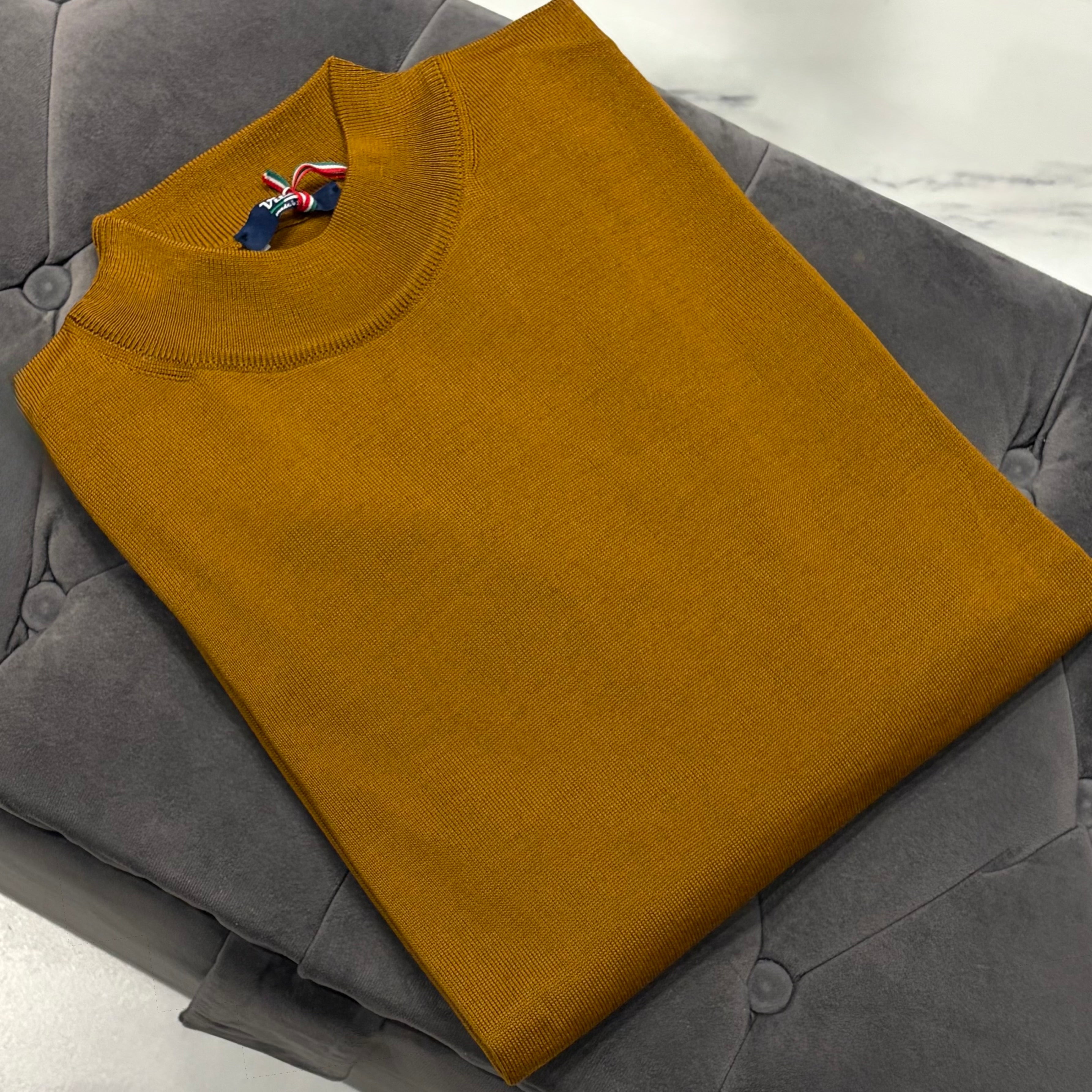 Merino Wool Mock Neck Knit – Mustard | Made in Italy