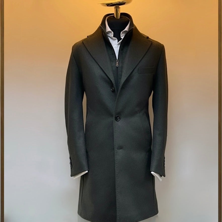 Green Wool and Cashmere Hybrid Overcoat