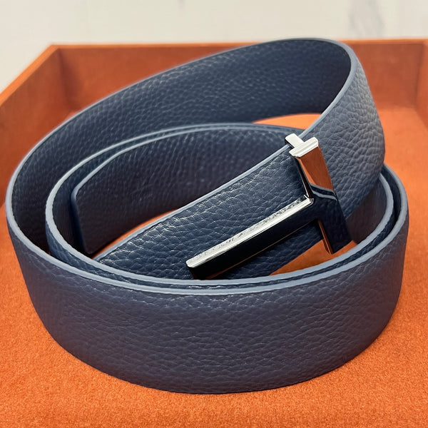 Modern Navy Textured Leather T Belt