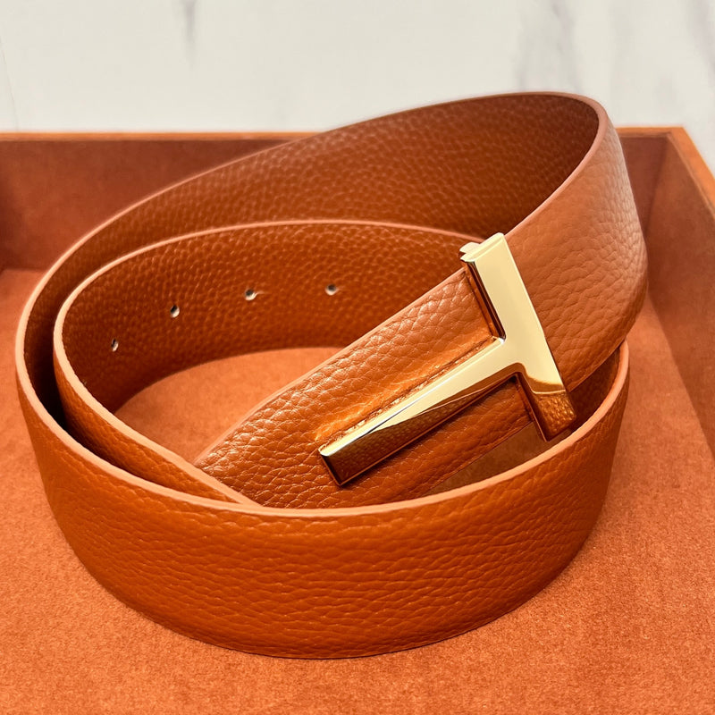 Modern Brown Textured Leather T Belt