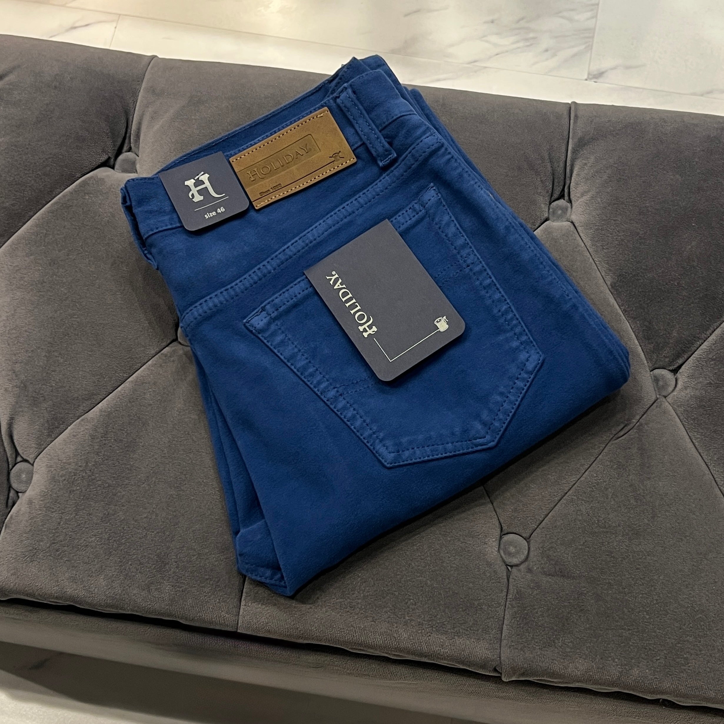 Royal Blue Moleskin Plat Jeans