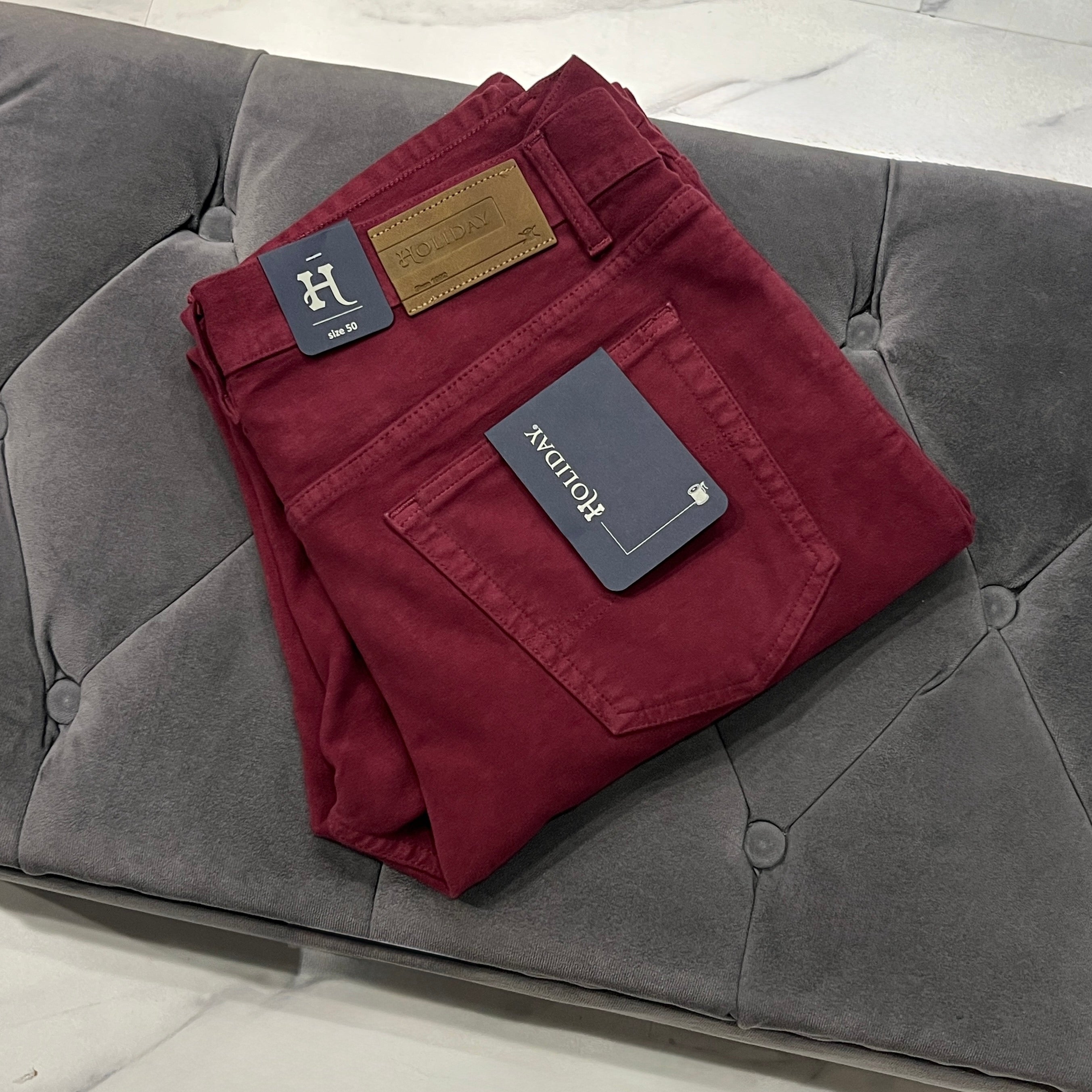 Burgundy Moleskin Plat Jeans