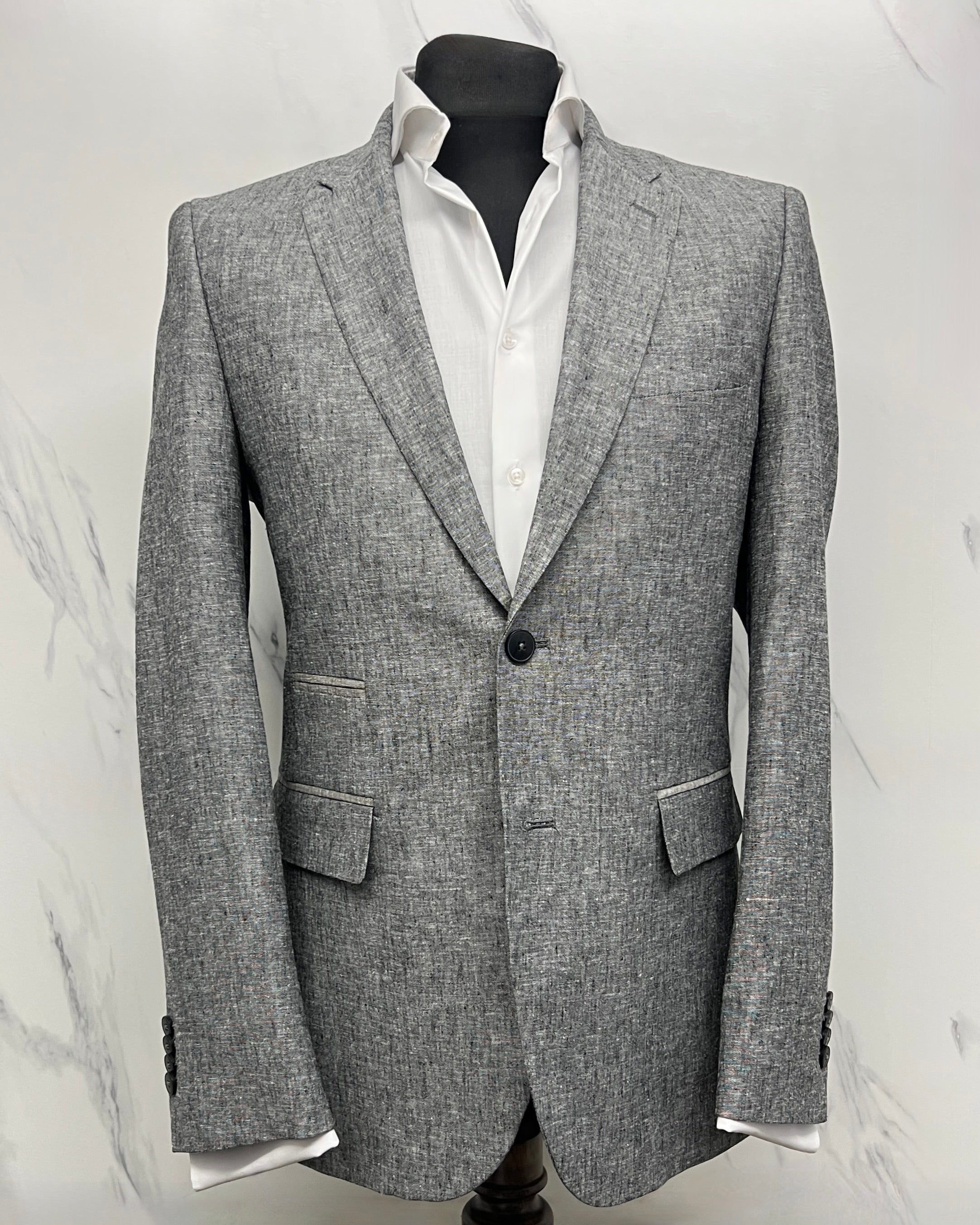 Italian Pure Linen Blazer in Textured Grey