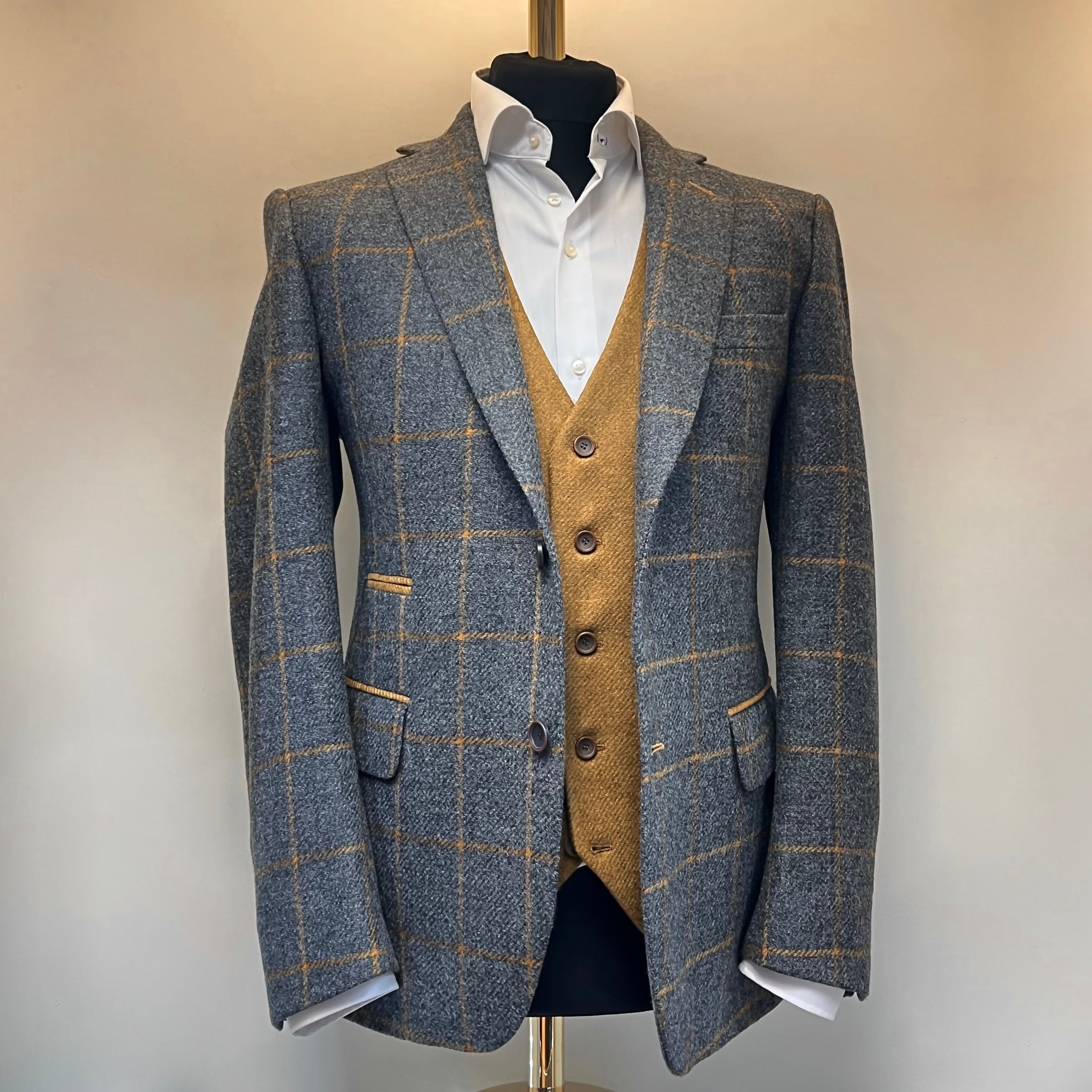 Grey Blazer with mustard over check