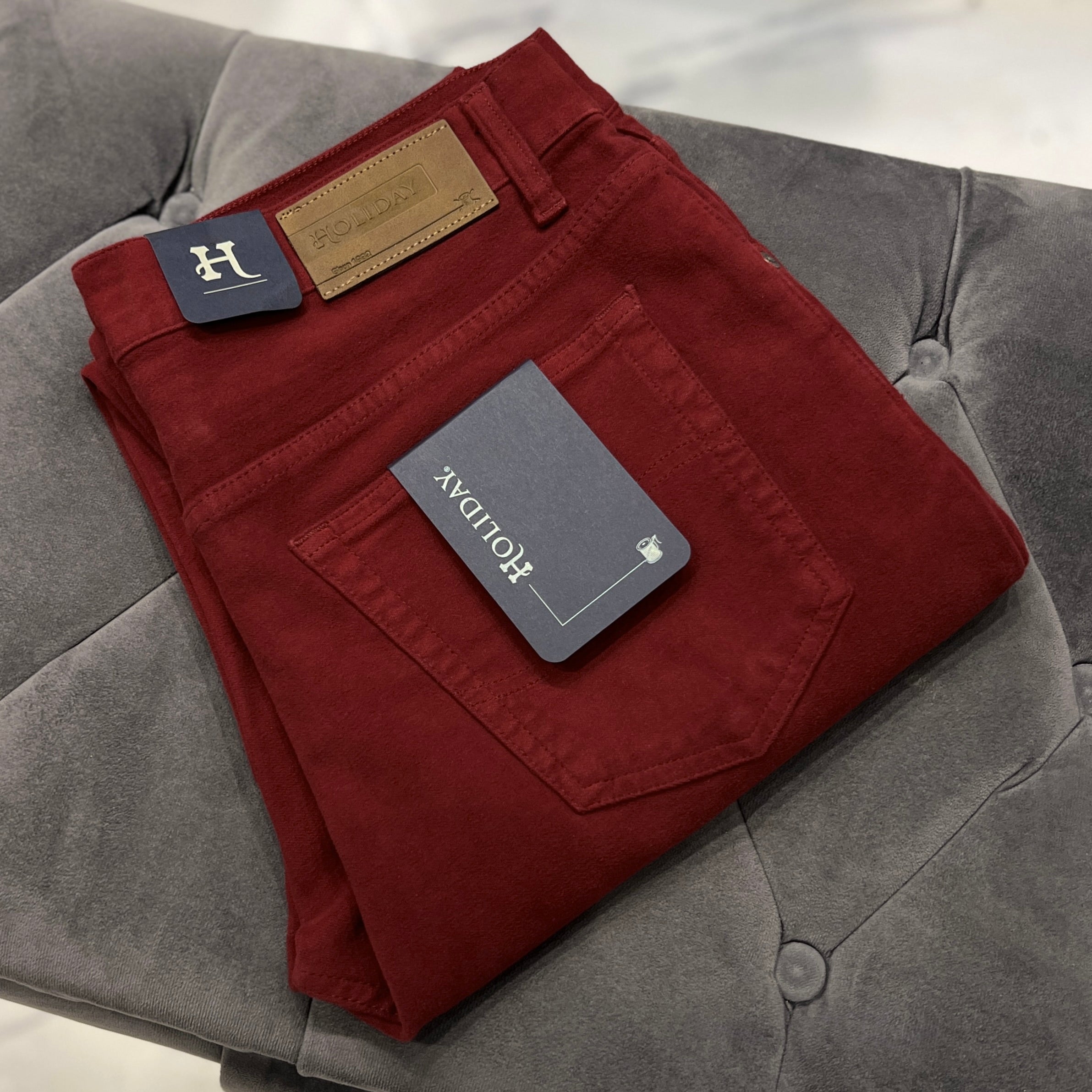 Red Moleskin Plat Jeans
