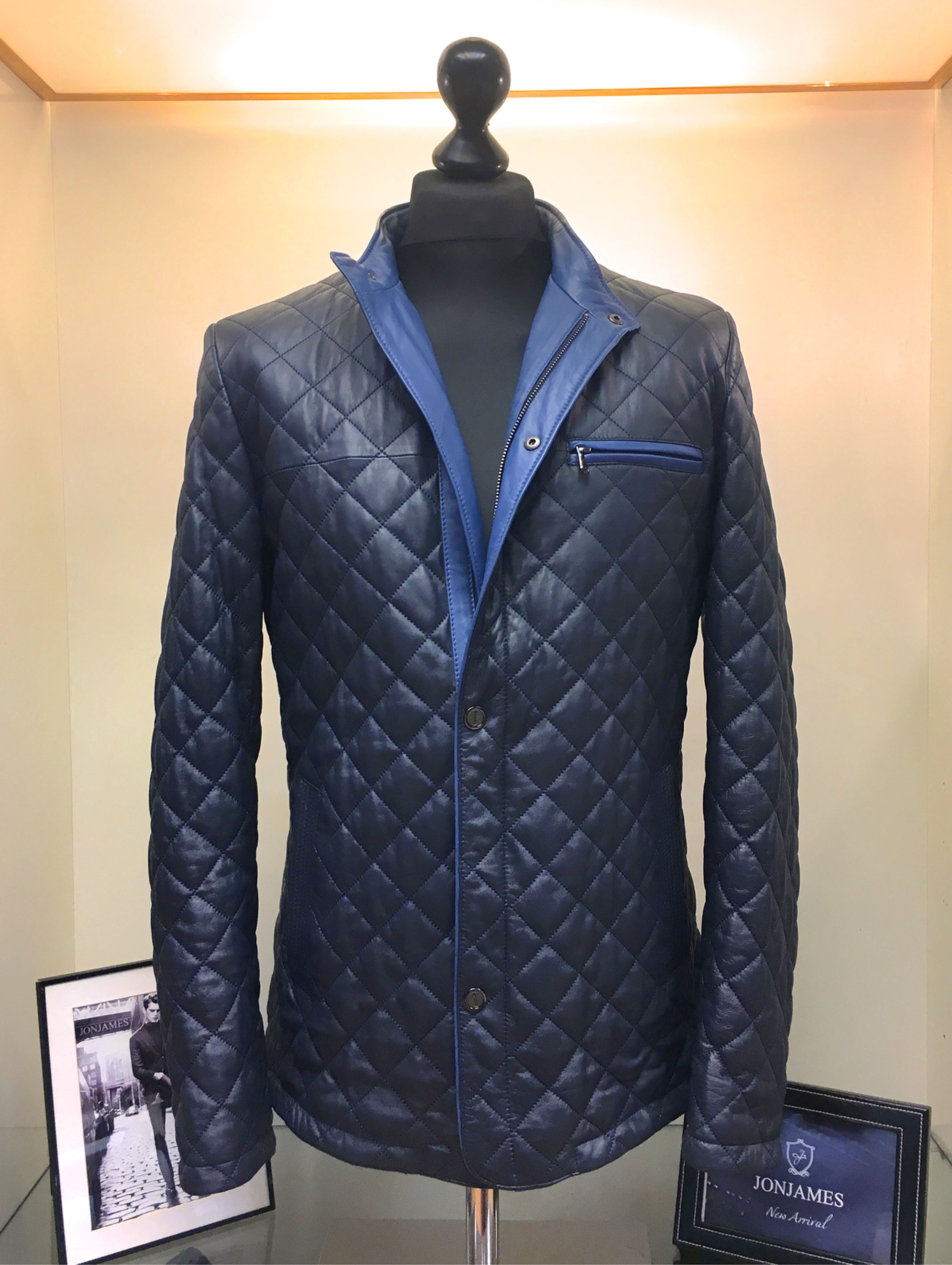 Blue Bentley diamond signature leather jacket