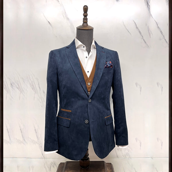 Navy Alcantara Brown trim Blazer