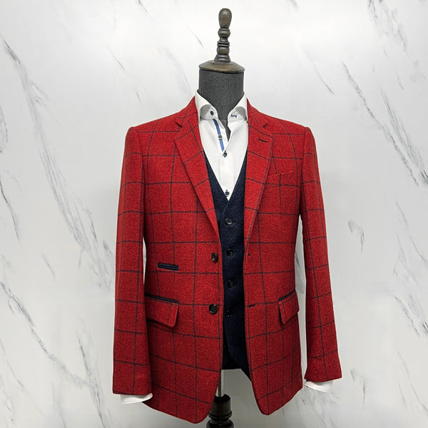 Red and Blue Over-Check Blazer