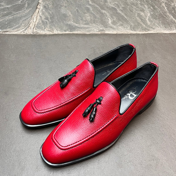 Red Deerskin Tassel Loafers