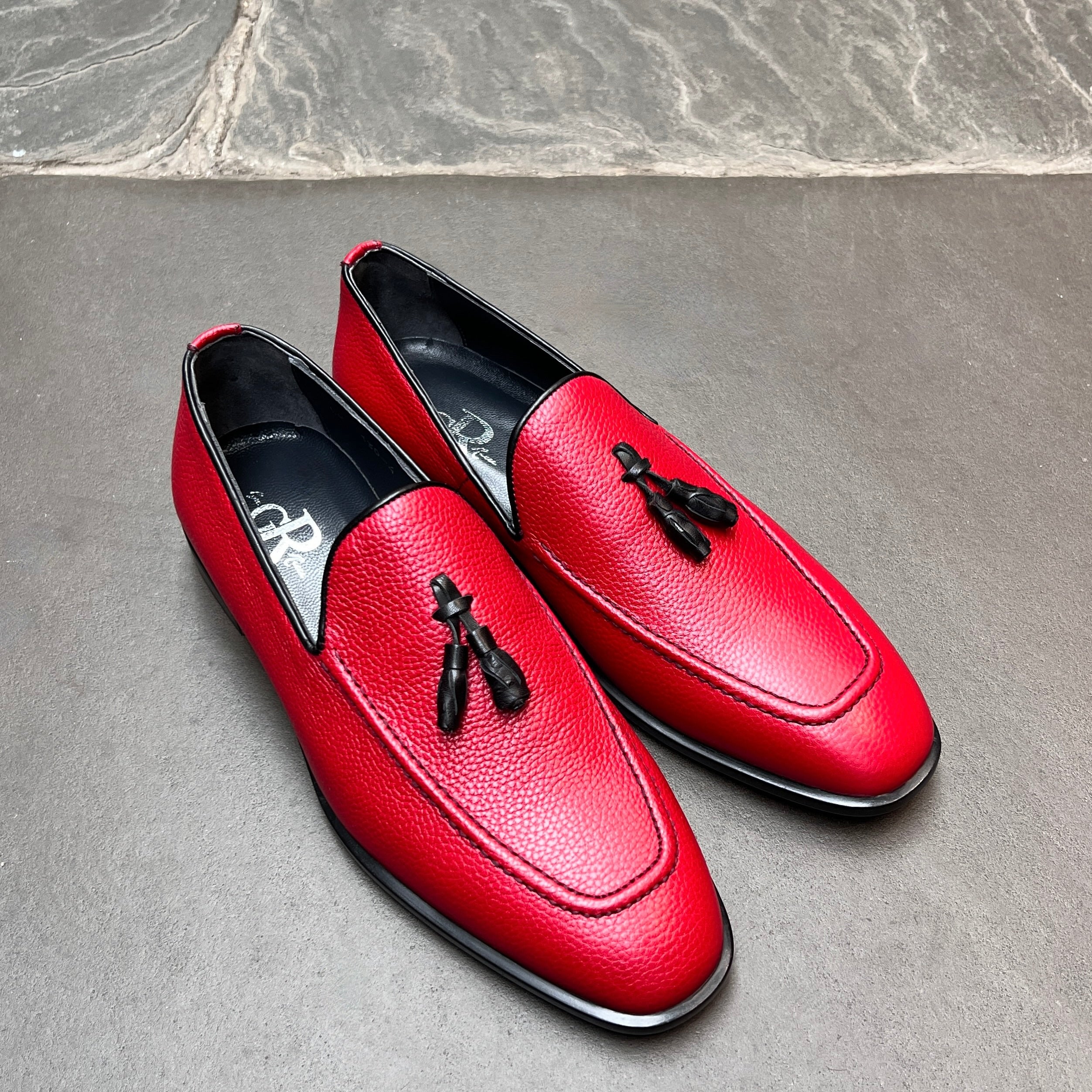 Red Deerskin Tassel Loafers