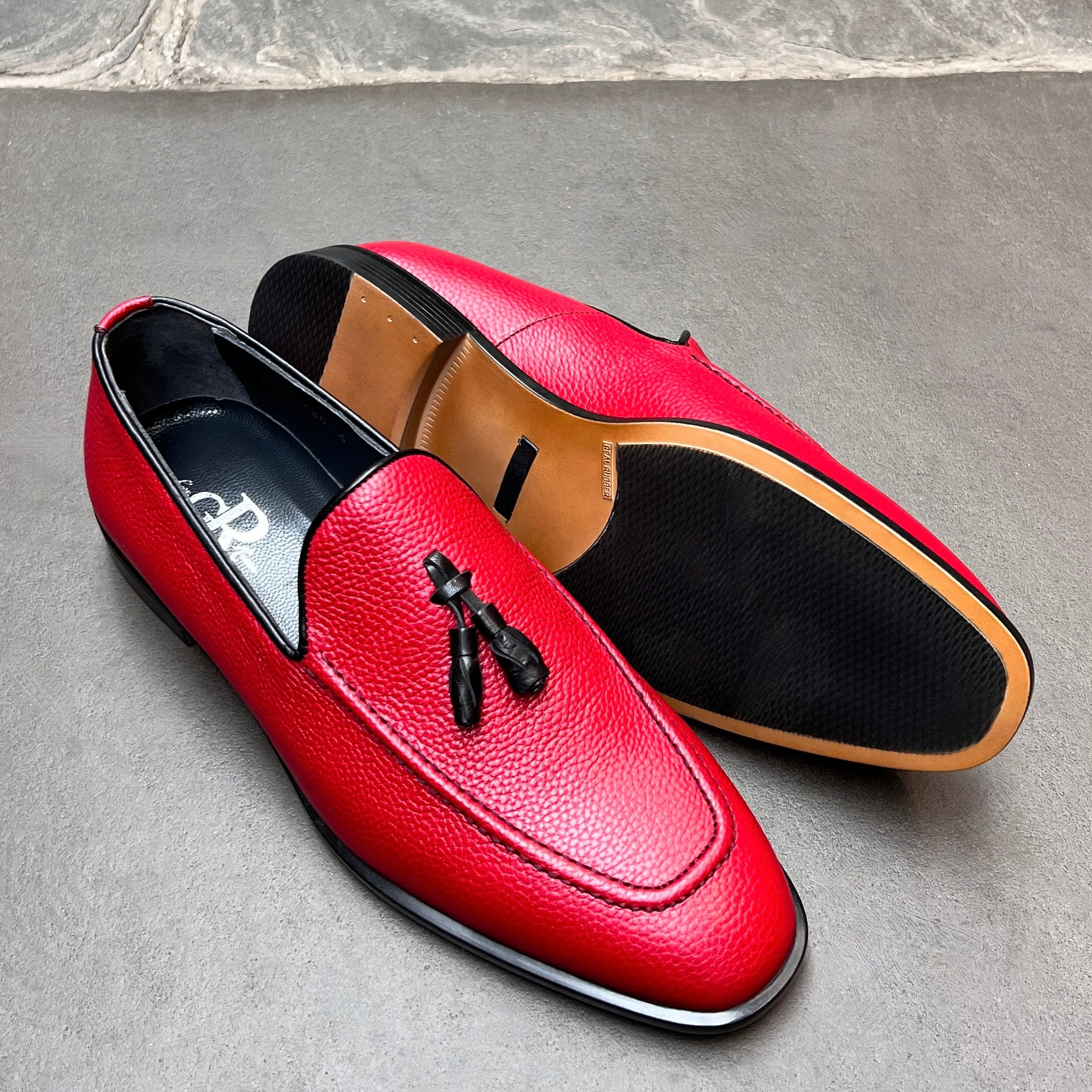 Red Deerskin Tassel Loafers