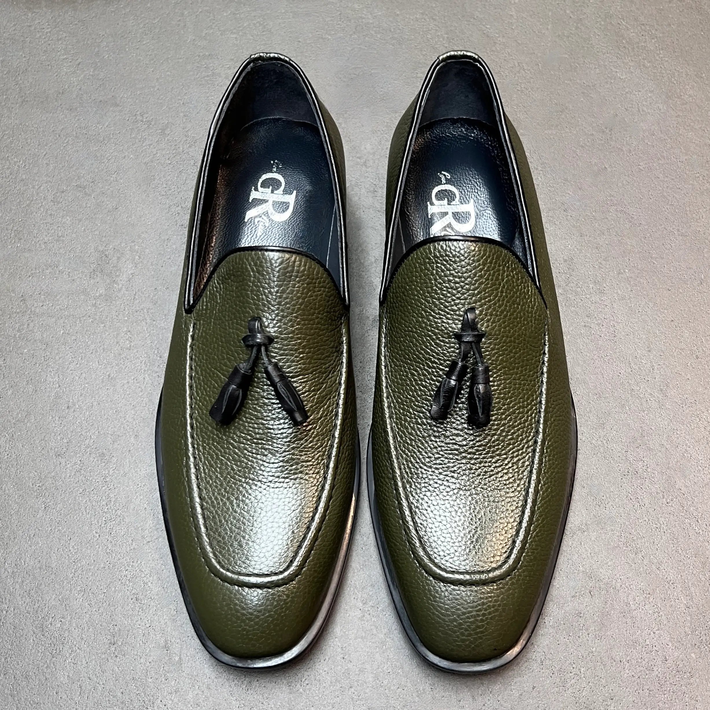 Dark Green Deerskin Tassel Loafers