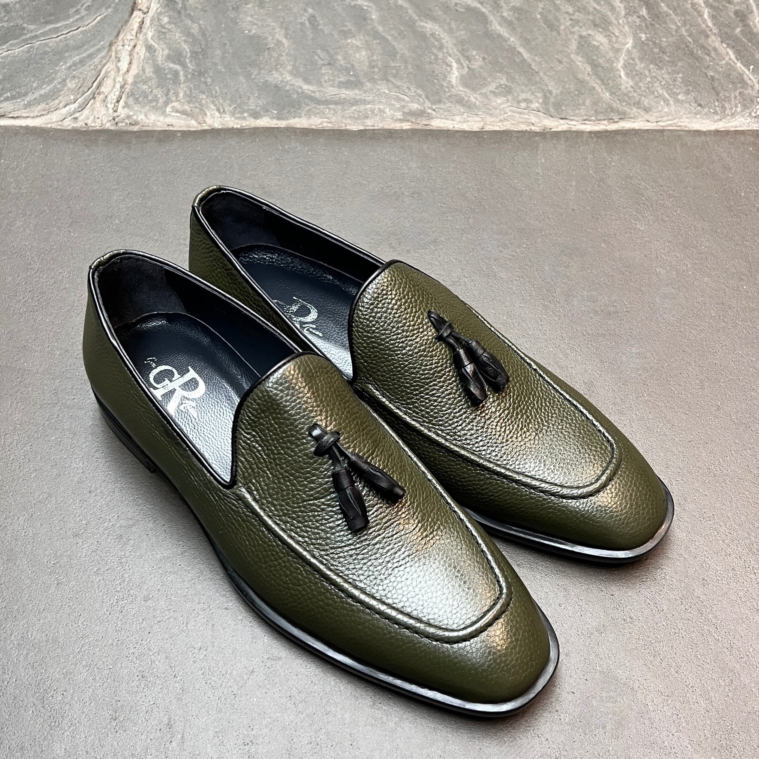 Dark Green Deerskin Tassel Loafers