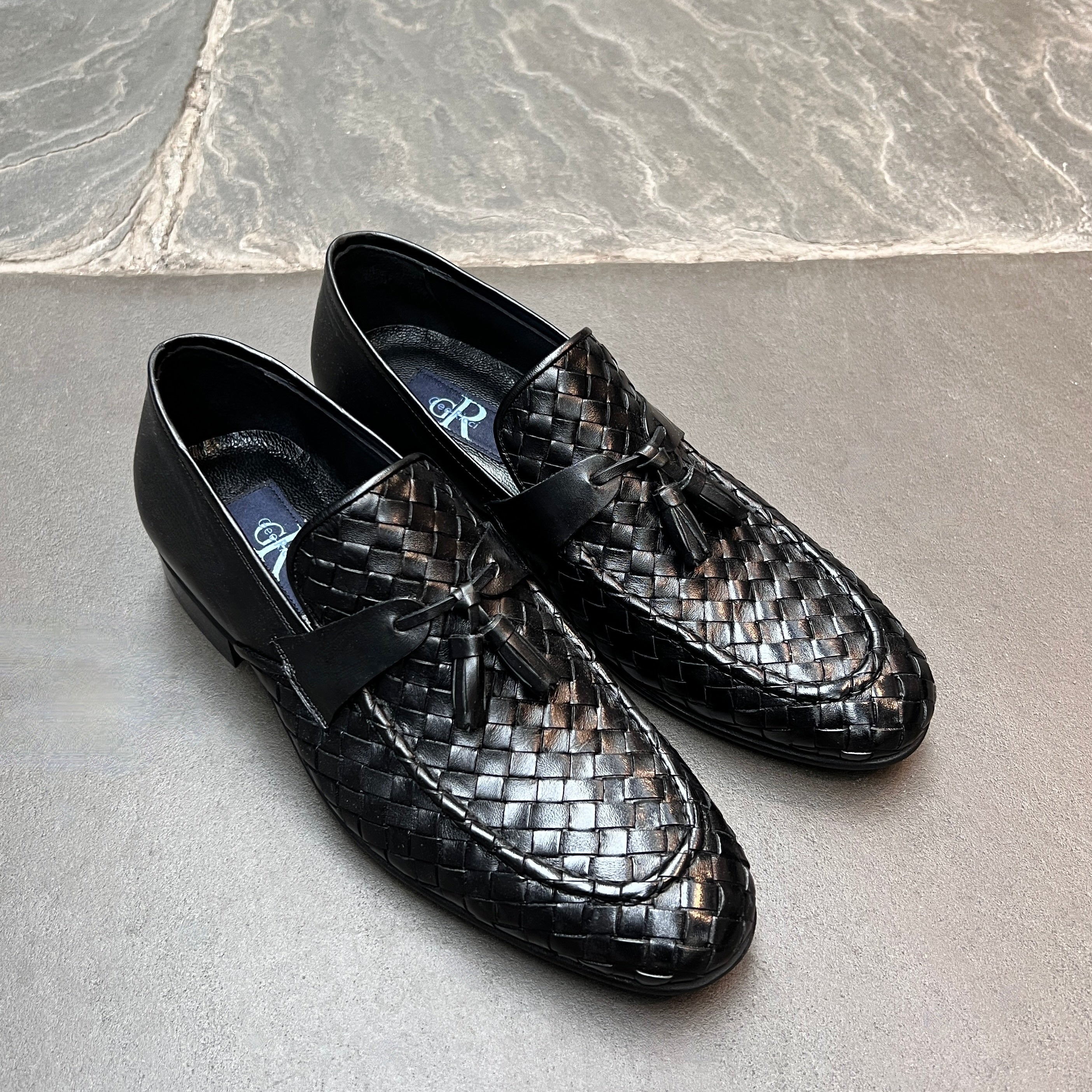 Black Basket Weave Tassel Loafers