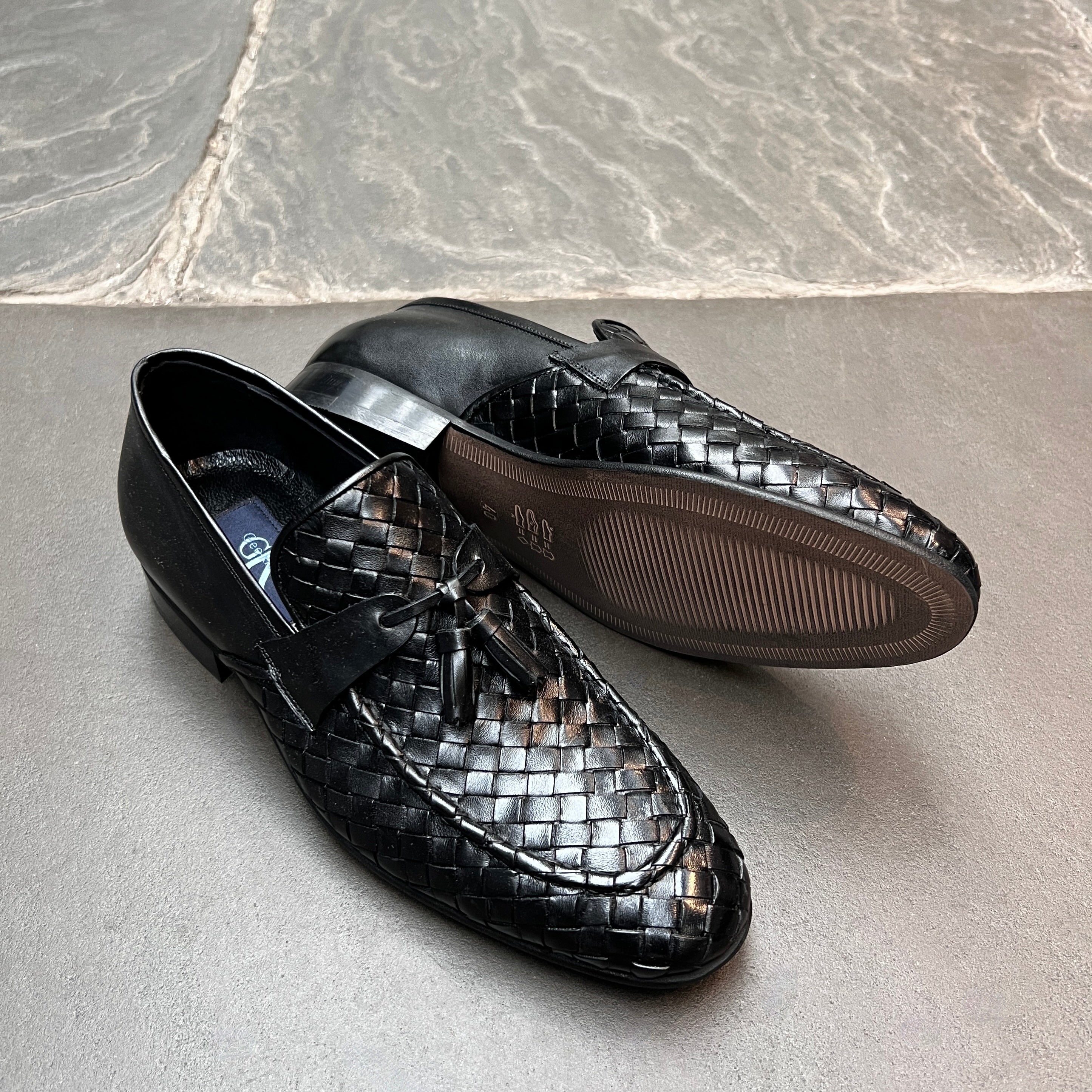 Black Basket Weave Tassel Loafers