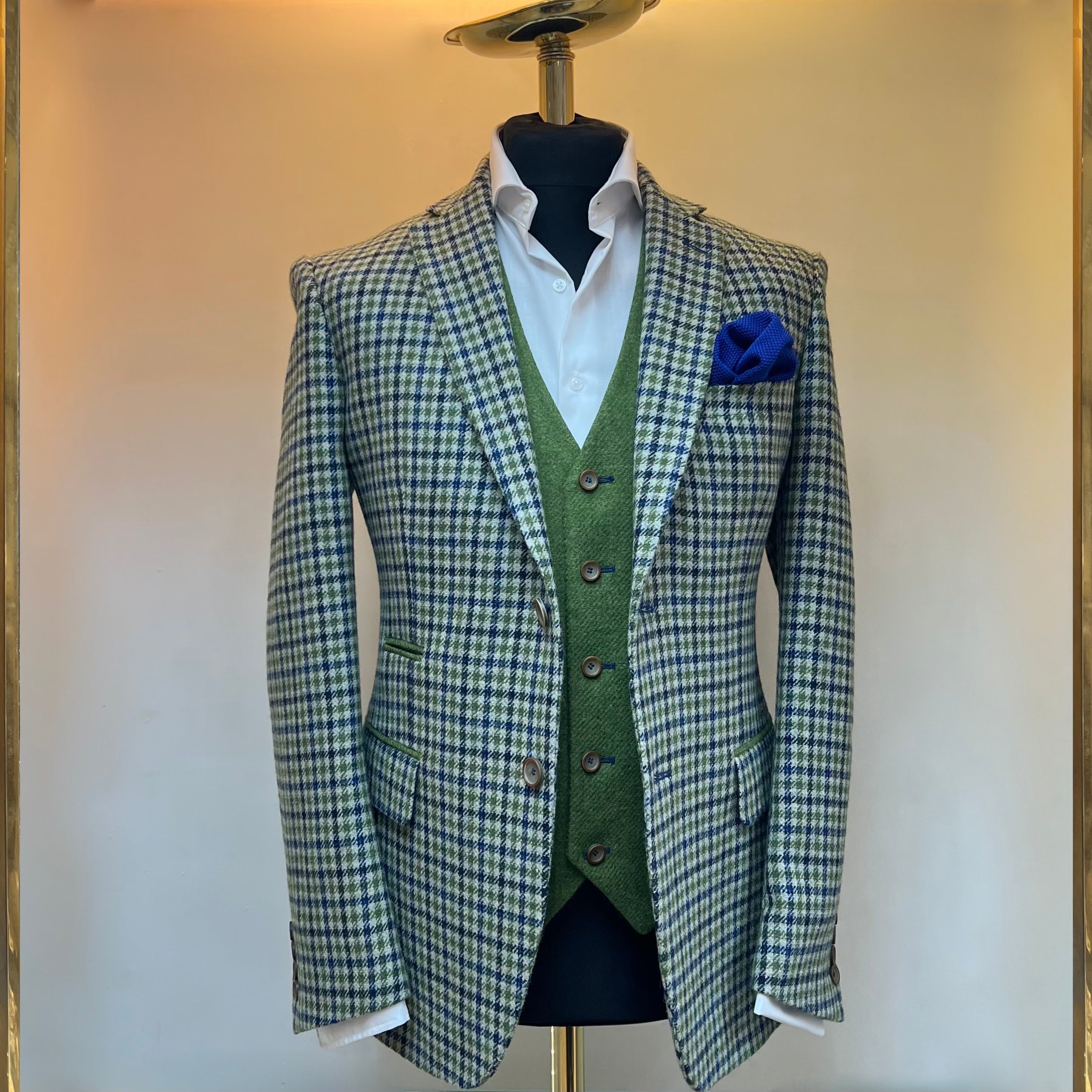 Green and blue tweed blazer