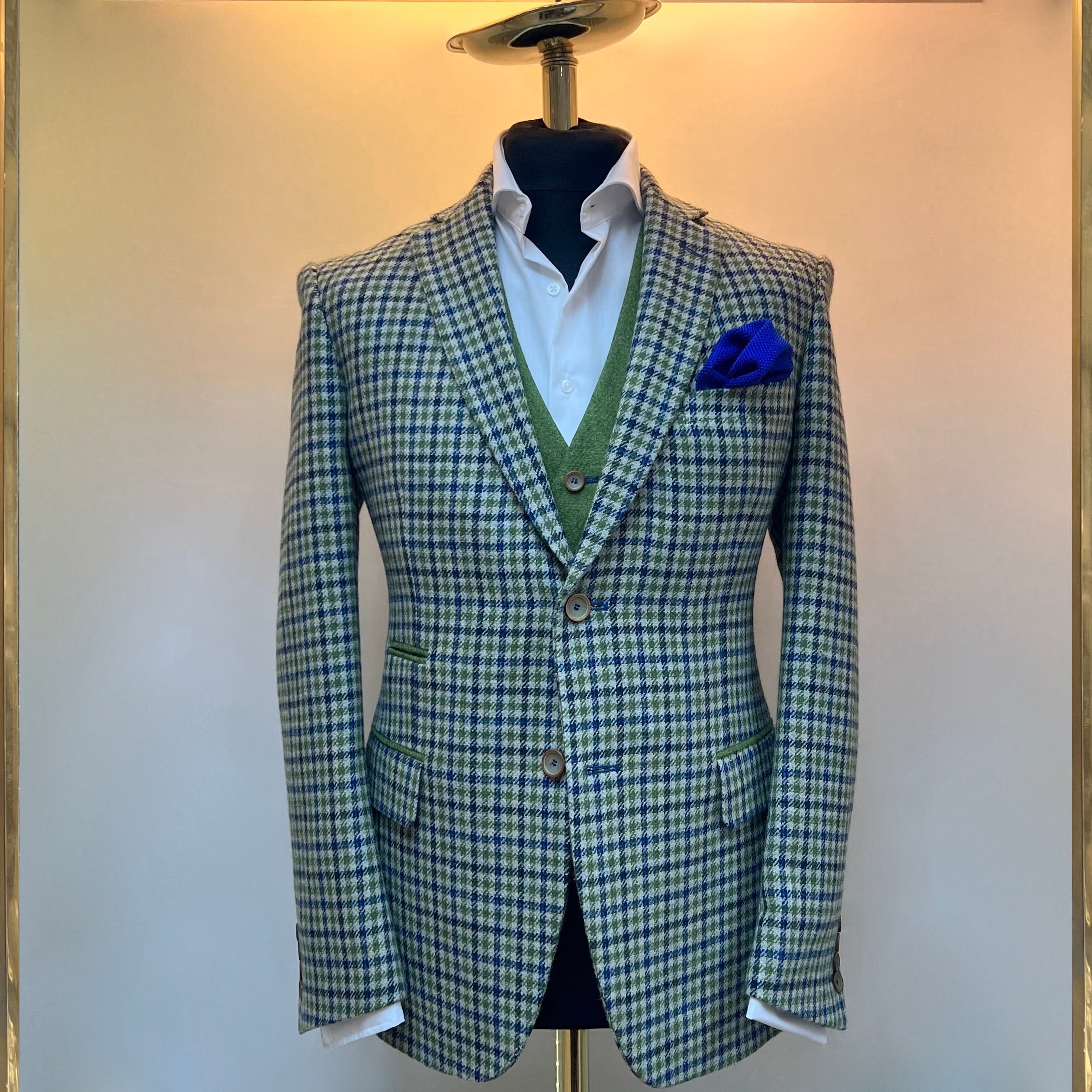 Green and blue tweed blazer