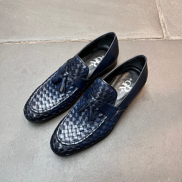 Navy Basket Weave Tassel Loafers