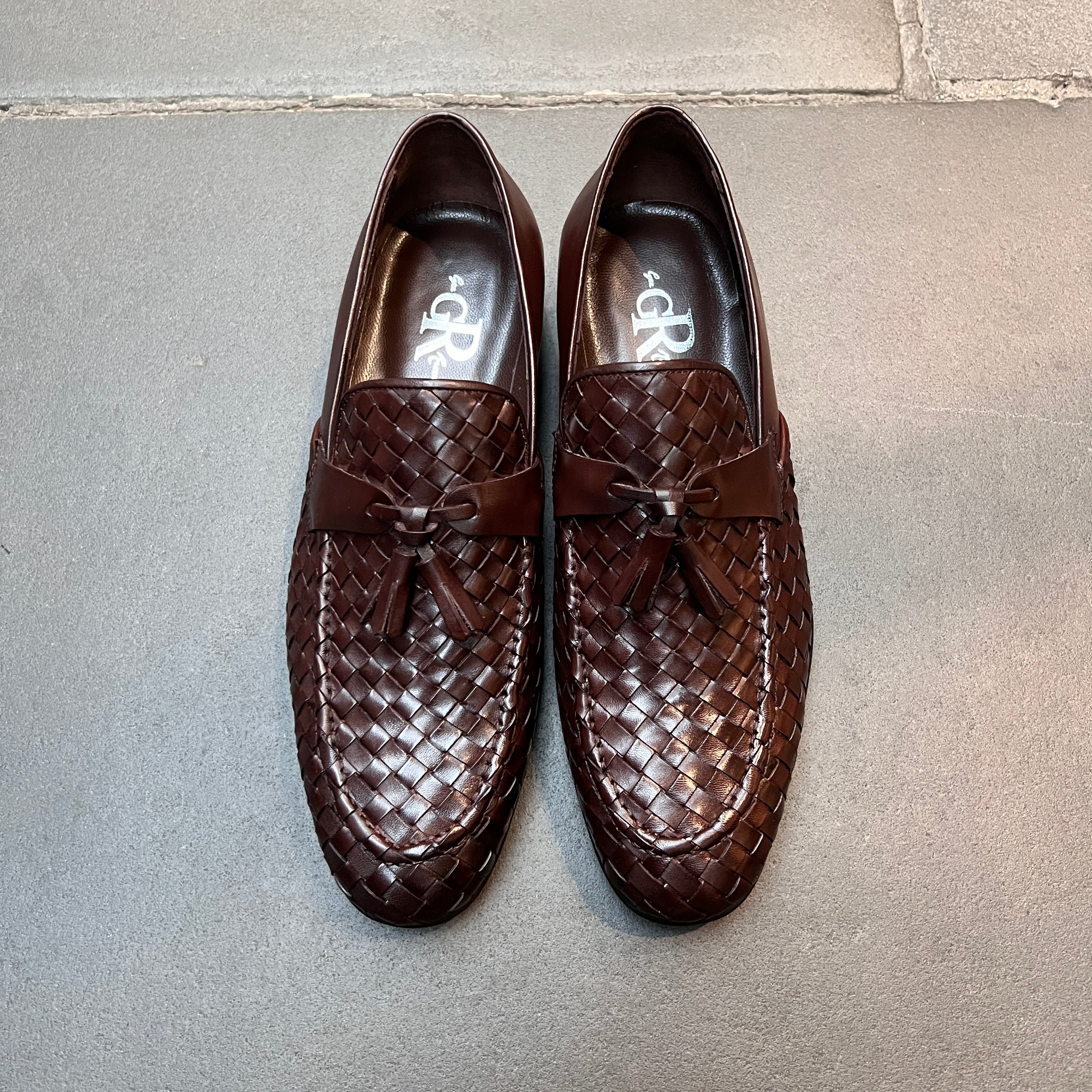 Brown Basket Weave Tassel Loafers