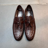 Brown Basket Weave Tassel Loafers