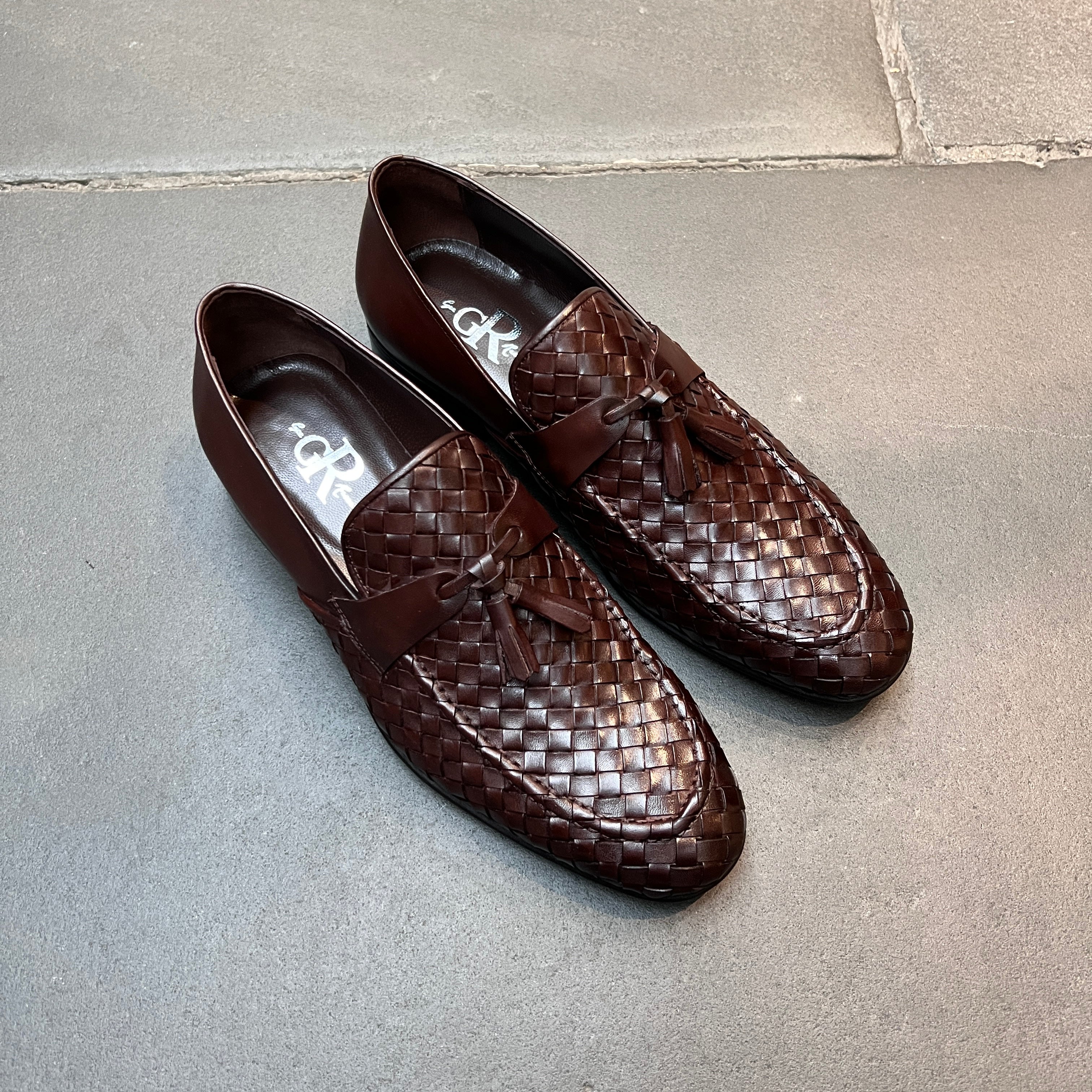 Brown Basket Weave Tassel Loafers