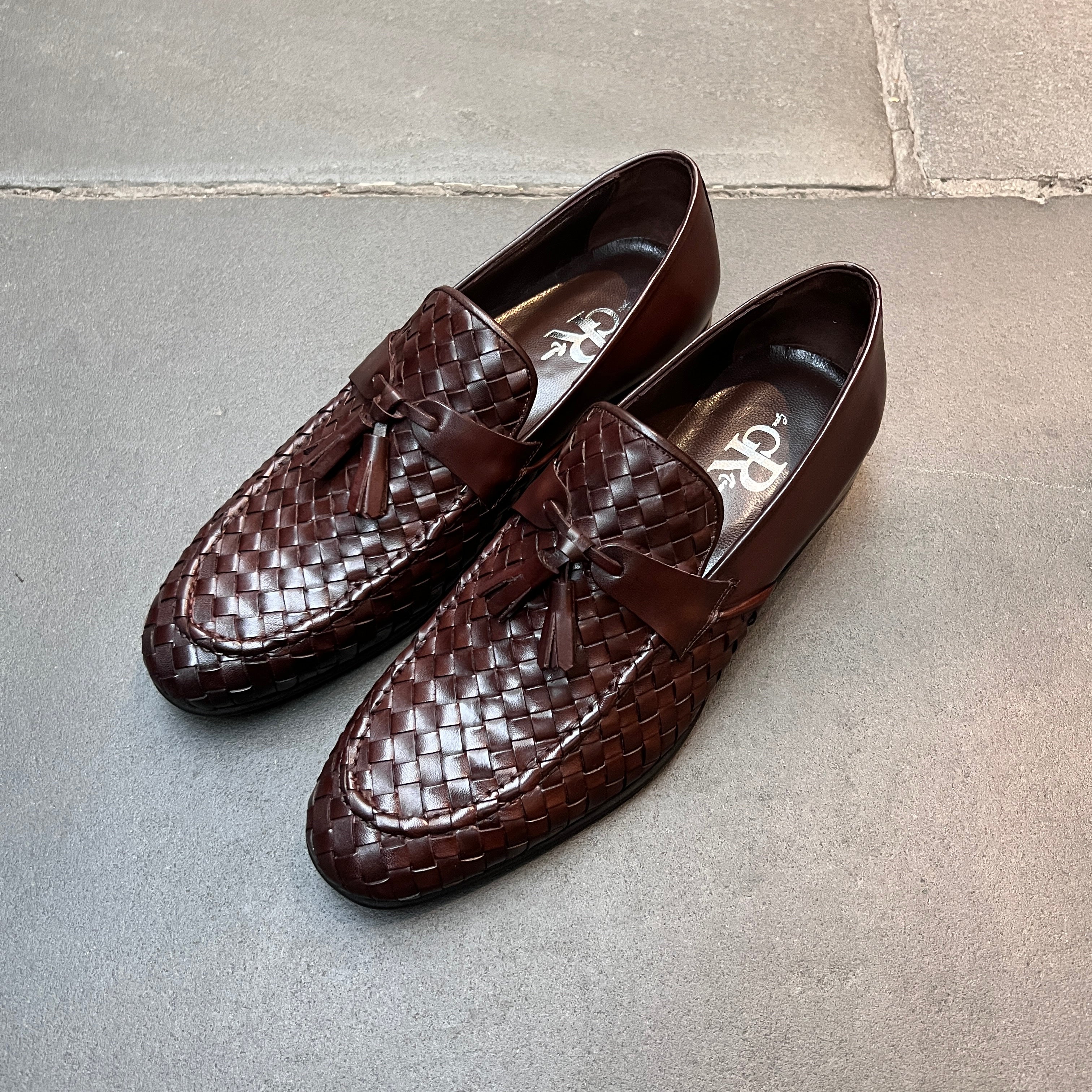 Brown Basket Weave Tassel Loafers