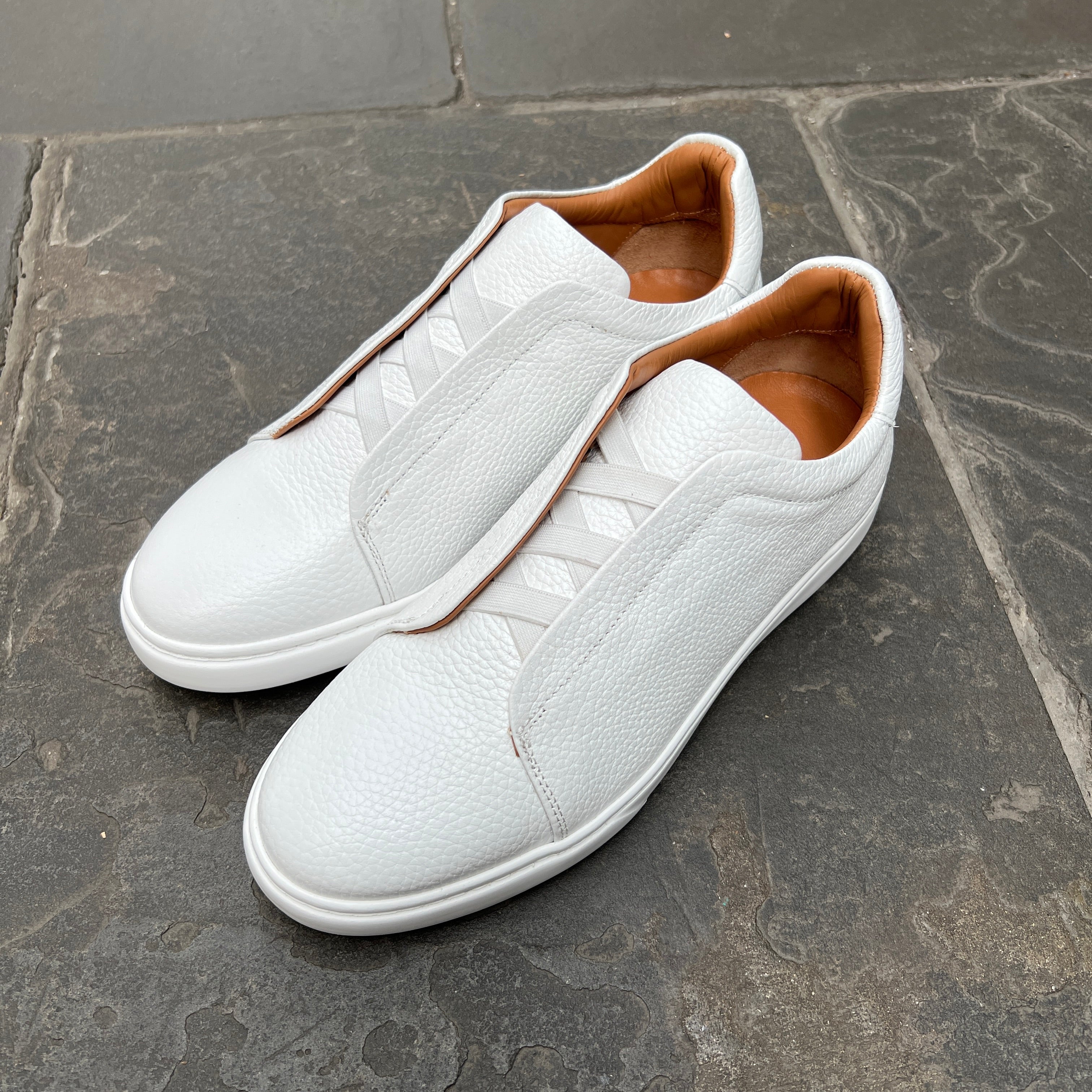 White Deerskin Triple Stitch Sneakers