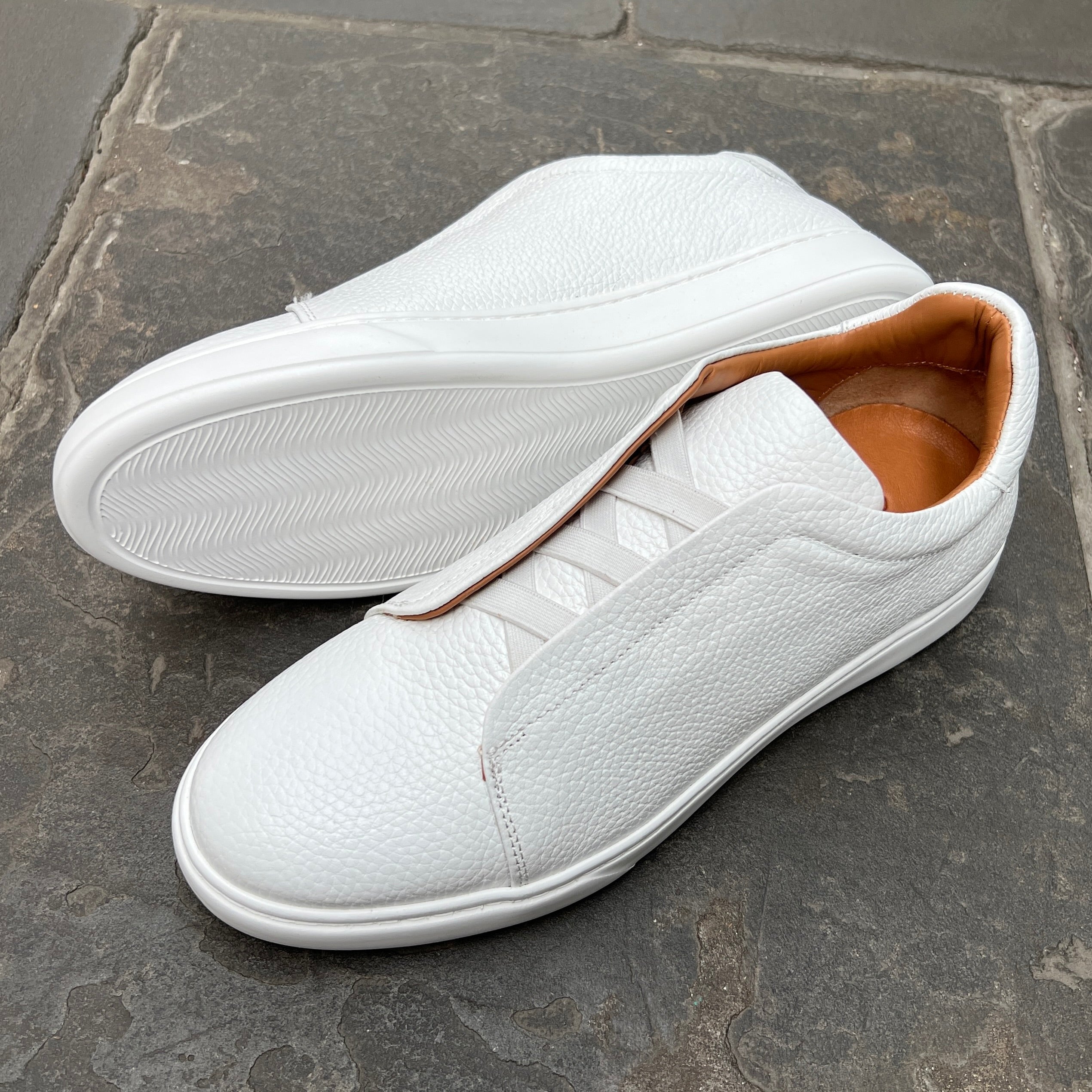 White Deerskin Triple Stitch Sneakers