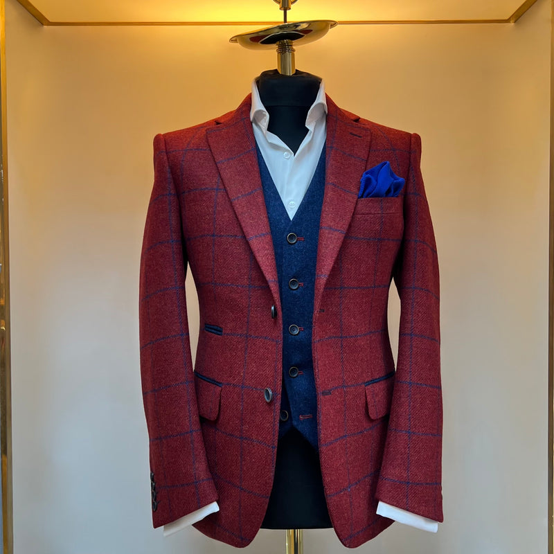 Dark Red and Blue tweed check blazer