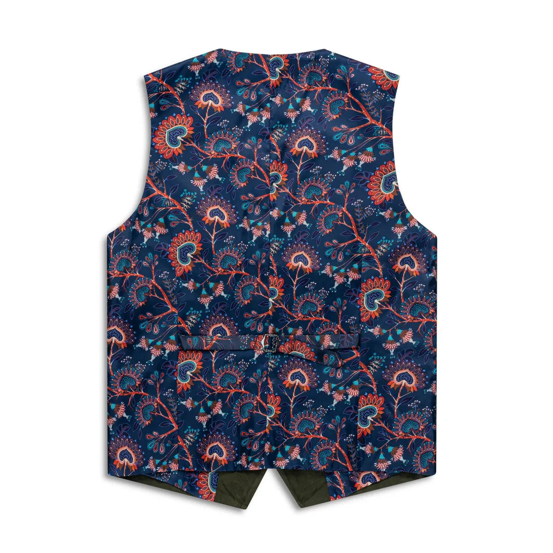 Olive Alcantara Waistcoat with Tonal Faux Leather Trim