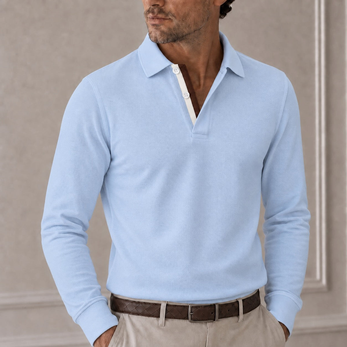 Long Sleeve Piqué Polo — Sky Blue