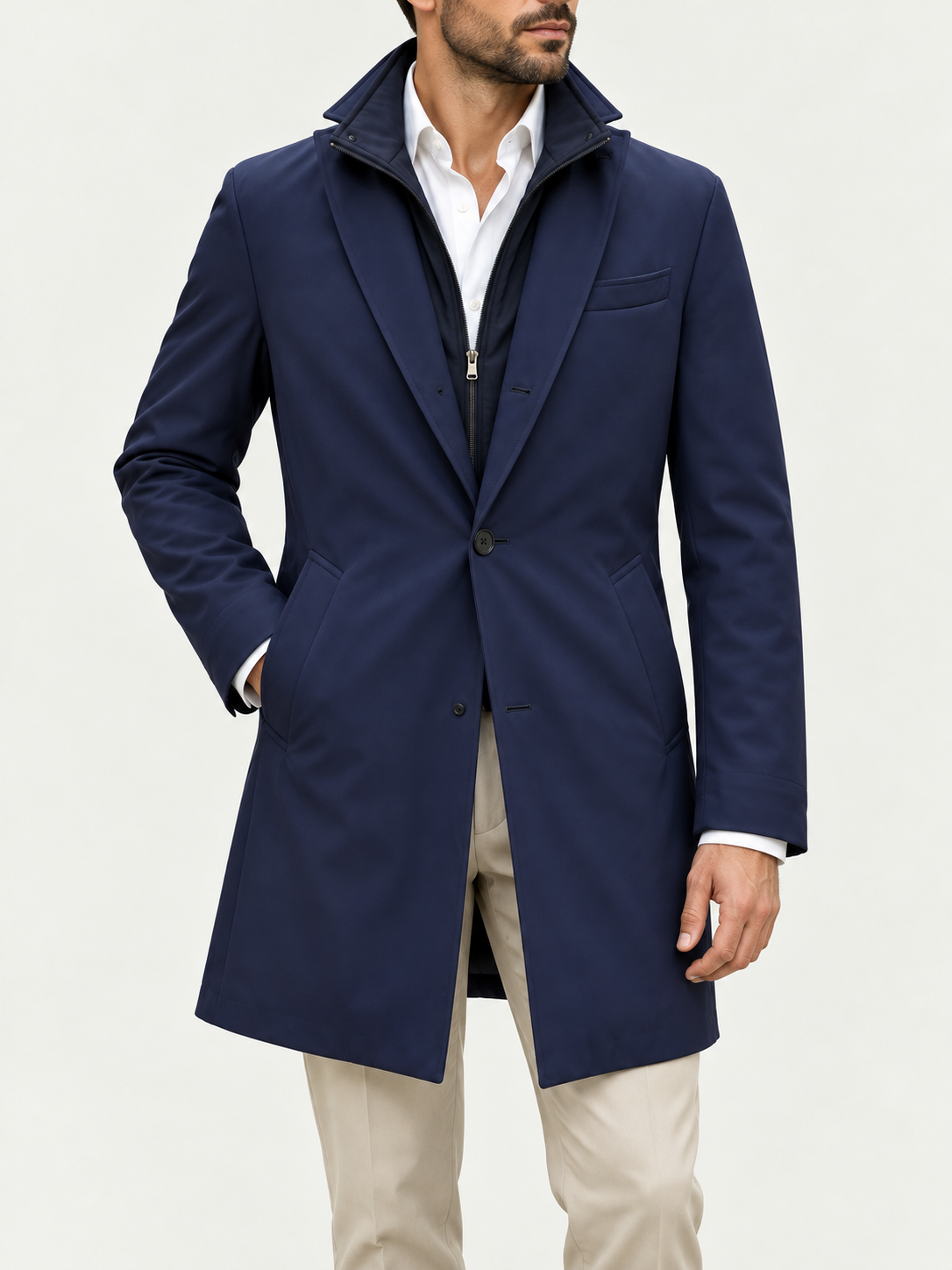 Navy Technical Raincoat with Detachable Zip Insert