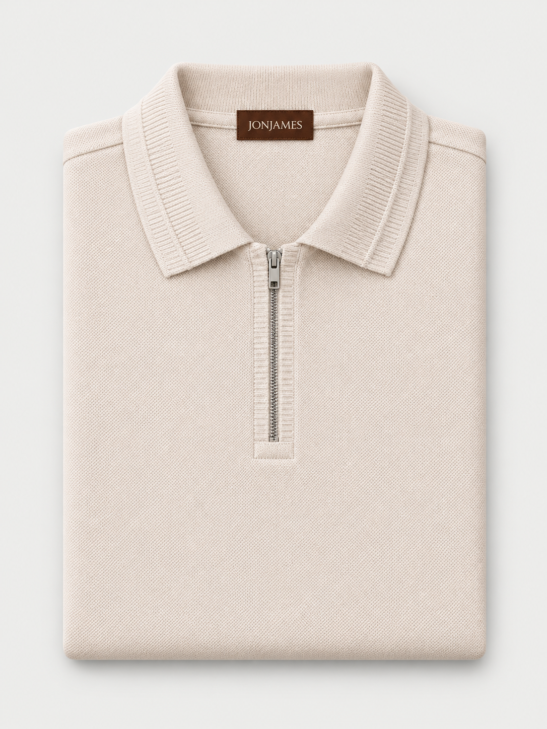 Beige Knit Polo - Regular Fit folded on pale grey background