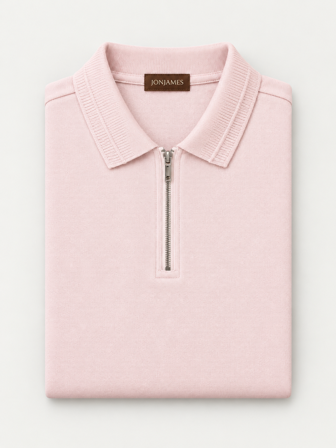 Blush Pink Knit Polo - Regular Fit folded on pale grey background