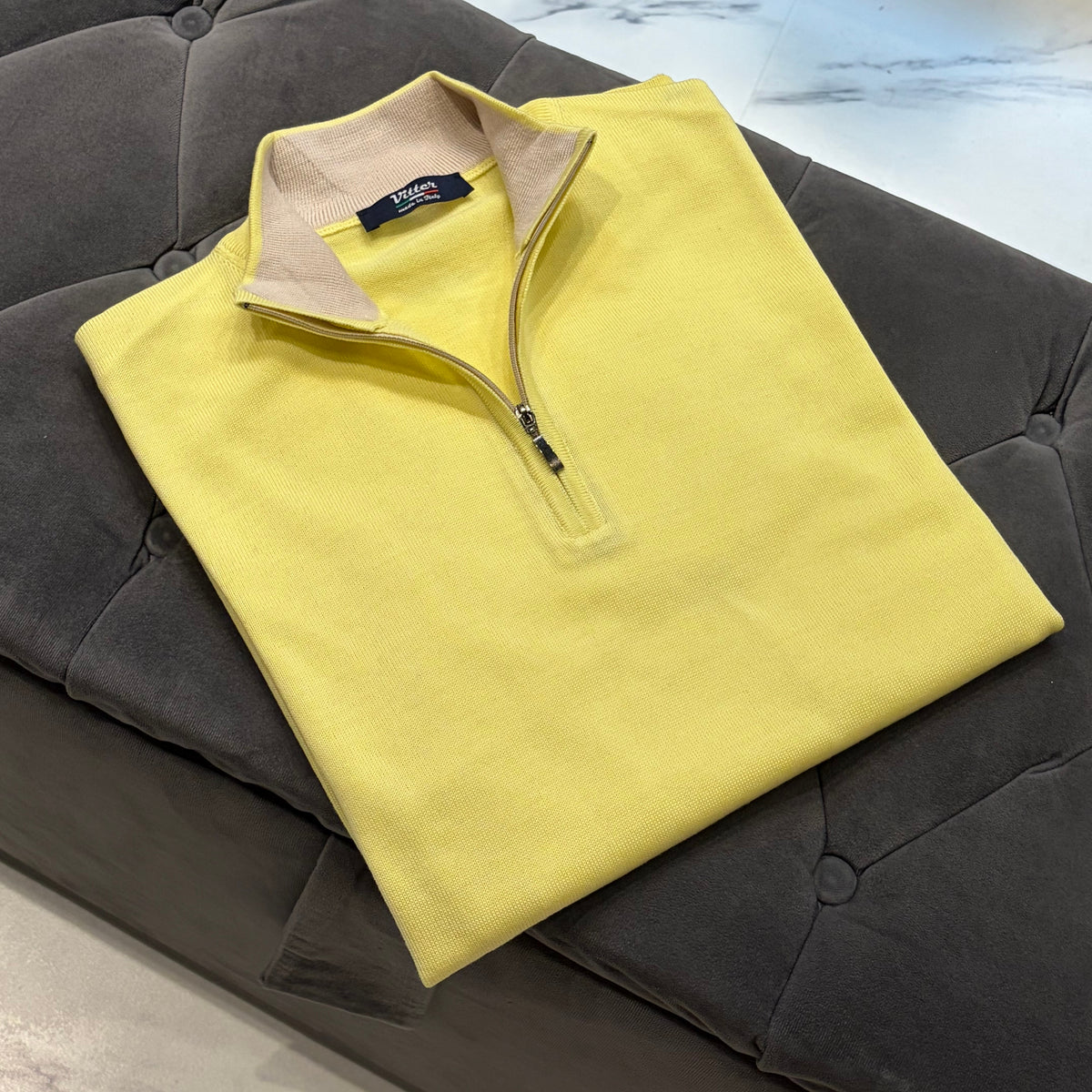 Citrus Yellow Merino Wool Half-Zip Sweater – photo 2