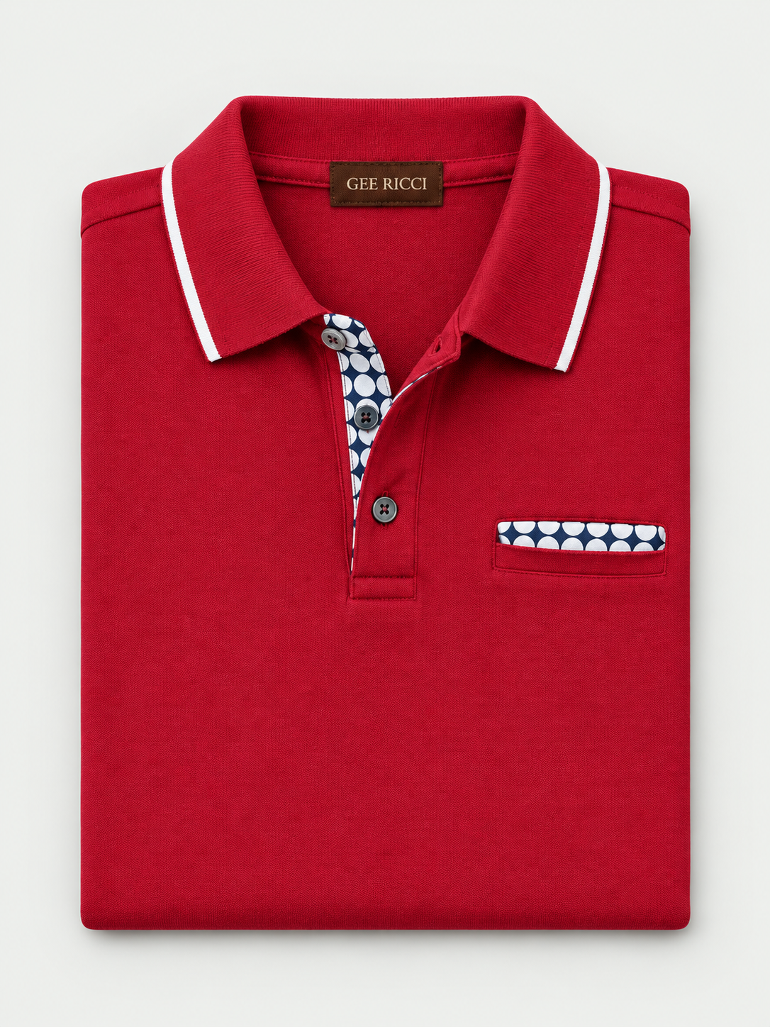 Crimson Riviera Egyptian Cotton Polo folded on pale grey background