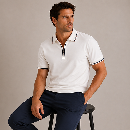 White Monaco Zip Polo