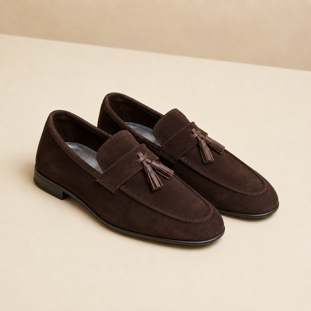 GEE RICCI Tassel Suede Loafers – Chocolate Brown
